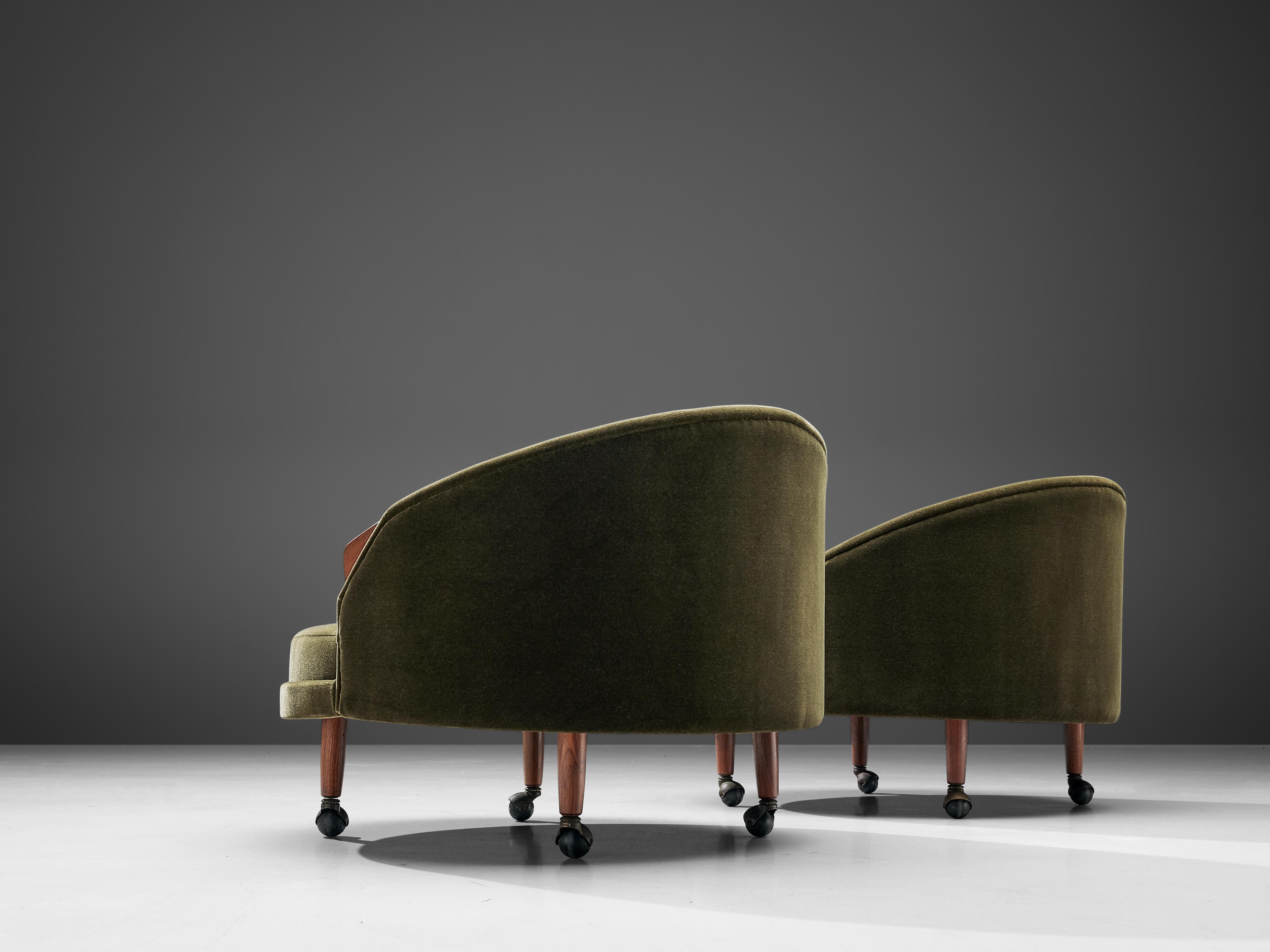 Mid-20th Century Adrian Pearsall Pair of 'Havana' Lounge Chairs in Green Pierre Frey and Walnut