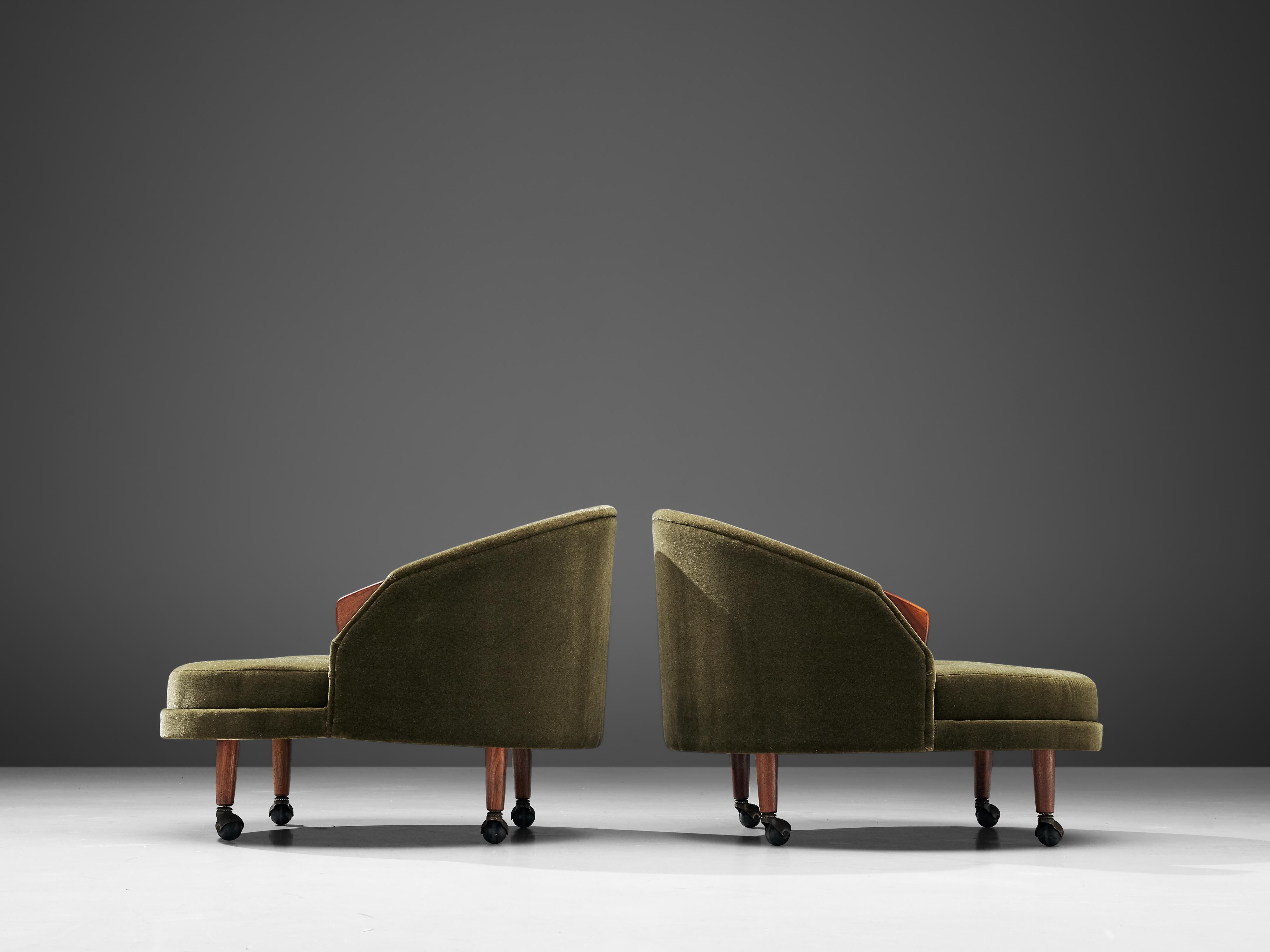 Adrian Pearsall Pair of 'Havana' Lounge Chairs in Green Pierre Frey and Walnut 1