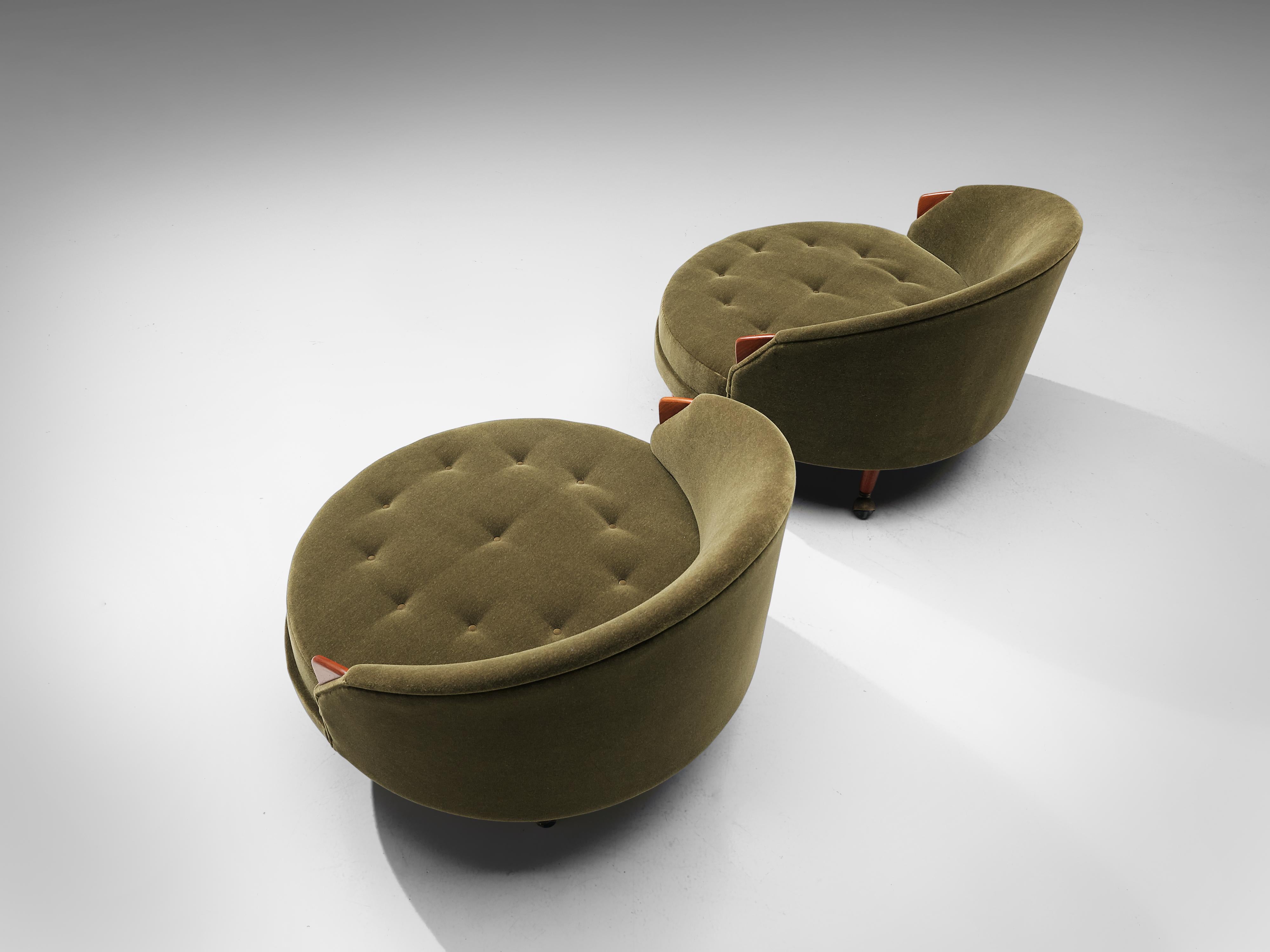 Fabric Adrian Pearsall Pair of 'Havana' Lounge Chairs in Green Pierre Frey and Walnut