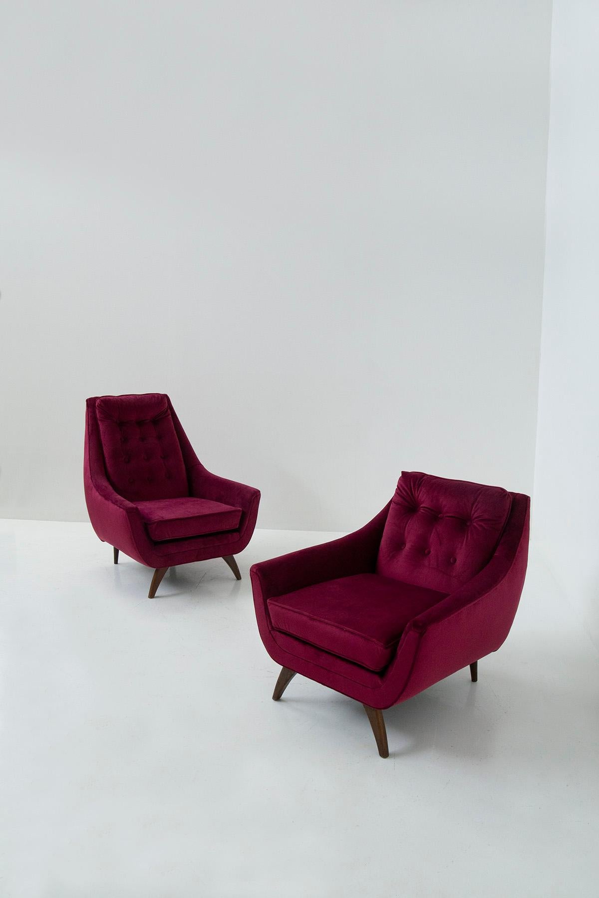 Mid-Century Modern Adrian Pearsall Pair of Purple Armchairs in Velvet Him and Her For Sale