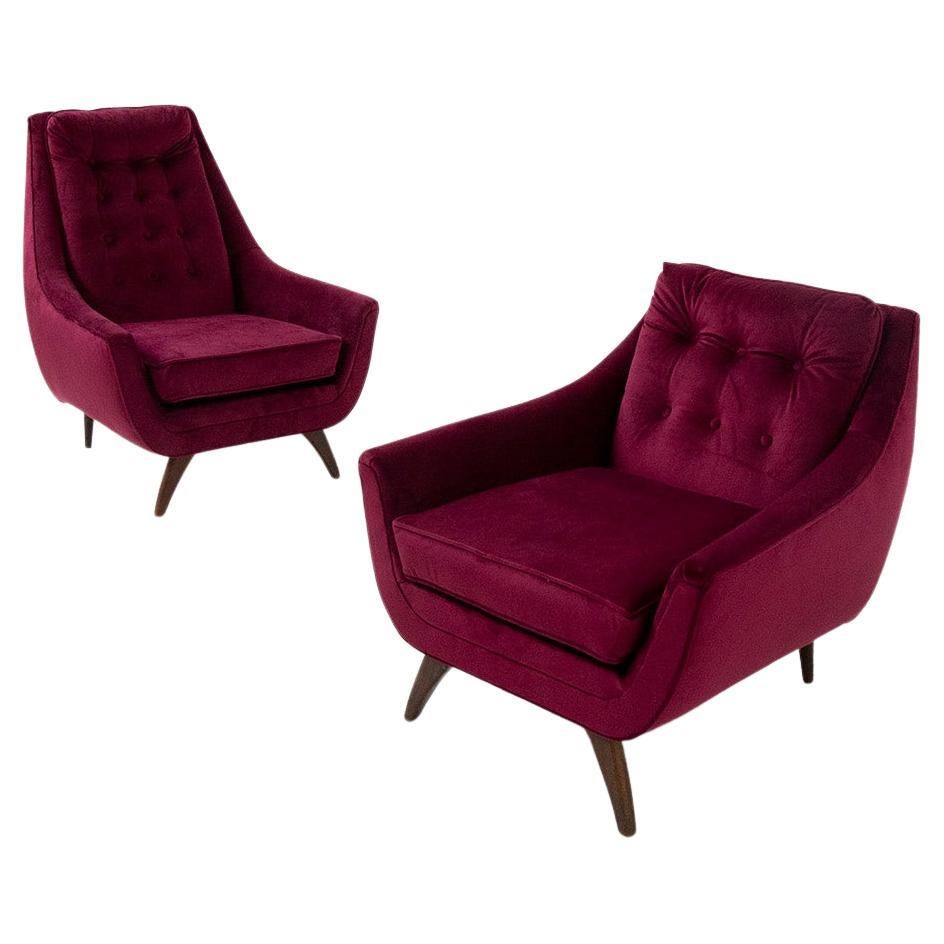 Adrian Pearsall Pair of Purple Armchairs in Velvet Him and Her For Sale