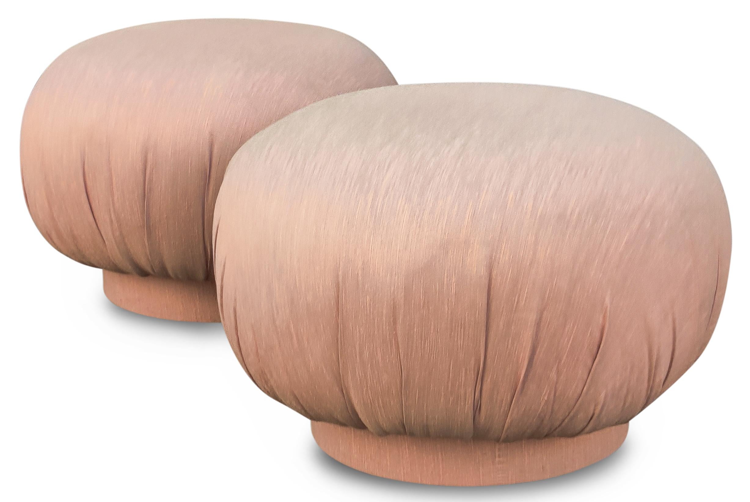 Late 20th Century Adrian Pearsall Pair Swivel Pouf Ottomans Benches Stools with Cloth Bases, 1980s For Sale
