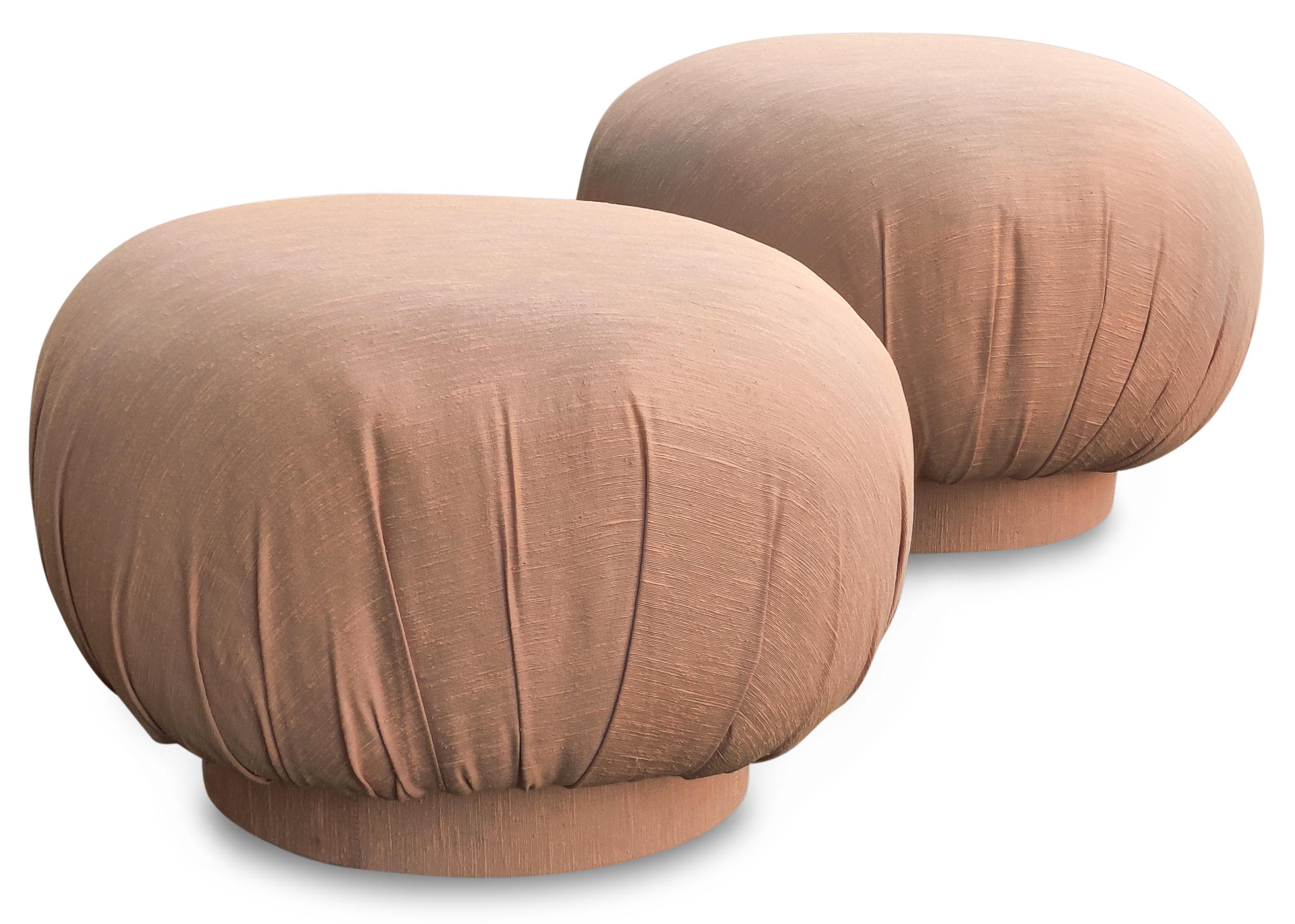 Upholstery Adrian Pearsall Pair Swivel Pouf Ottomans Benches Stools with Cloth Bases, 1980s For Sale