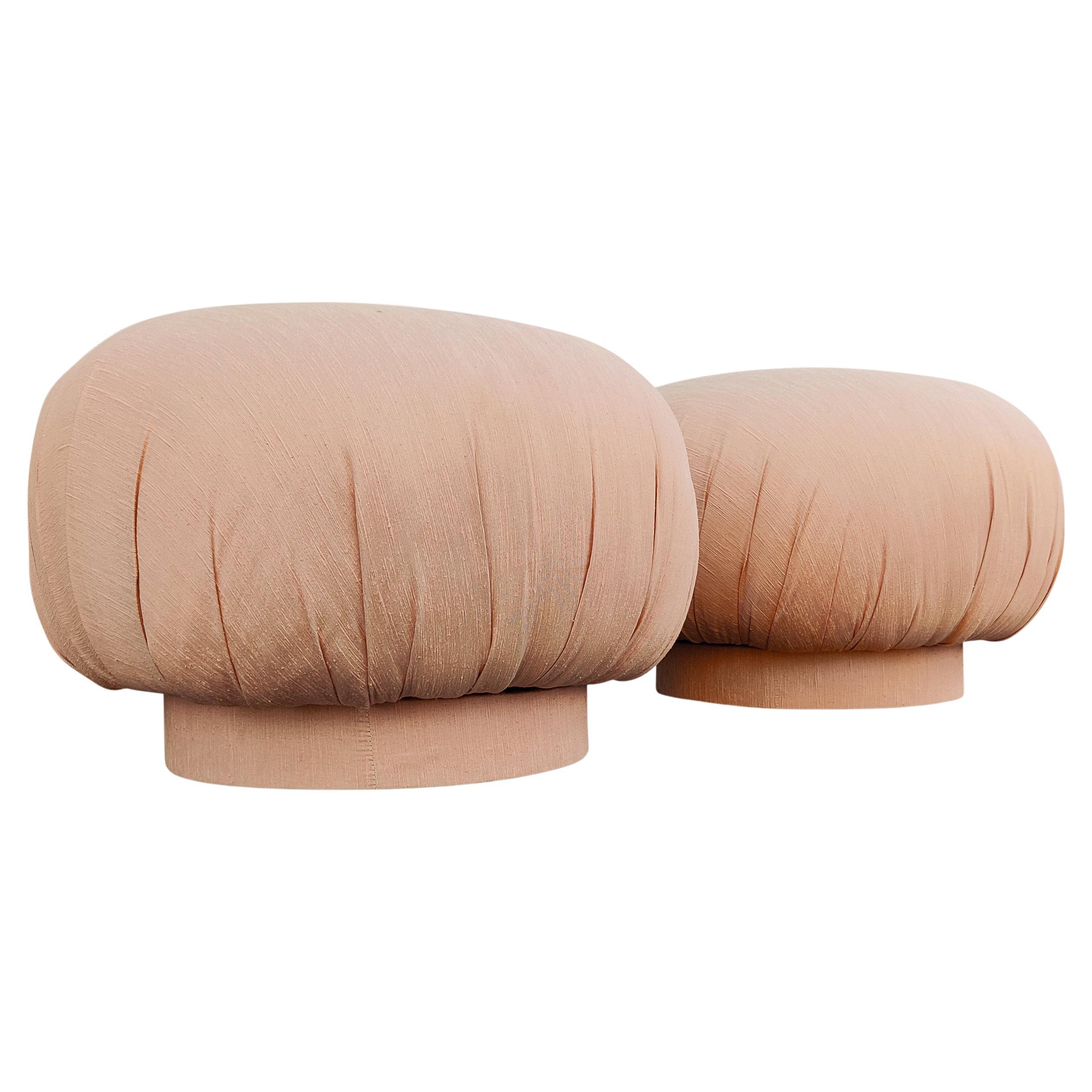 Adrian Pearsall Pair Swivel Pouf Ottomans Benches Stools with Cloth Bases, 1980s For Sale
