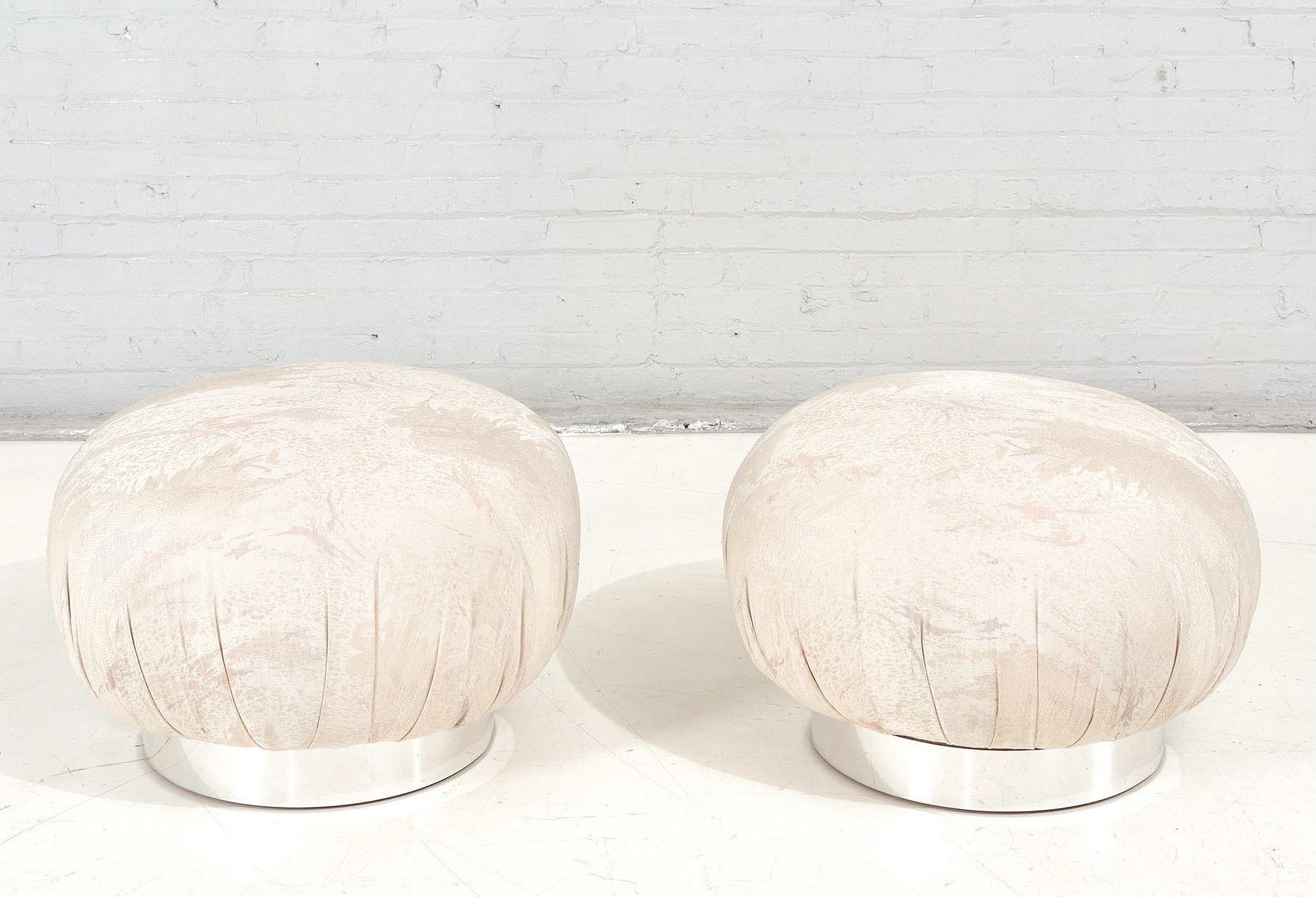 Post-Modern Adrian Pearsall Pair Swivel Pouf Ottomans with Chrome Base, 1980