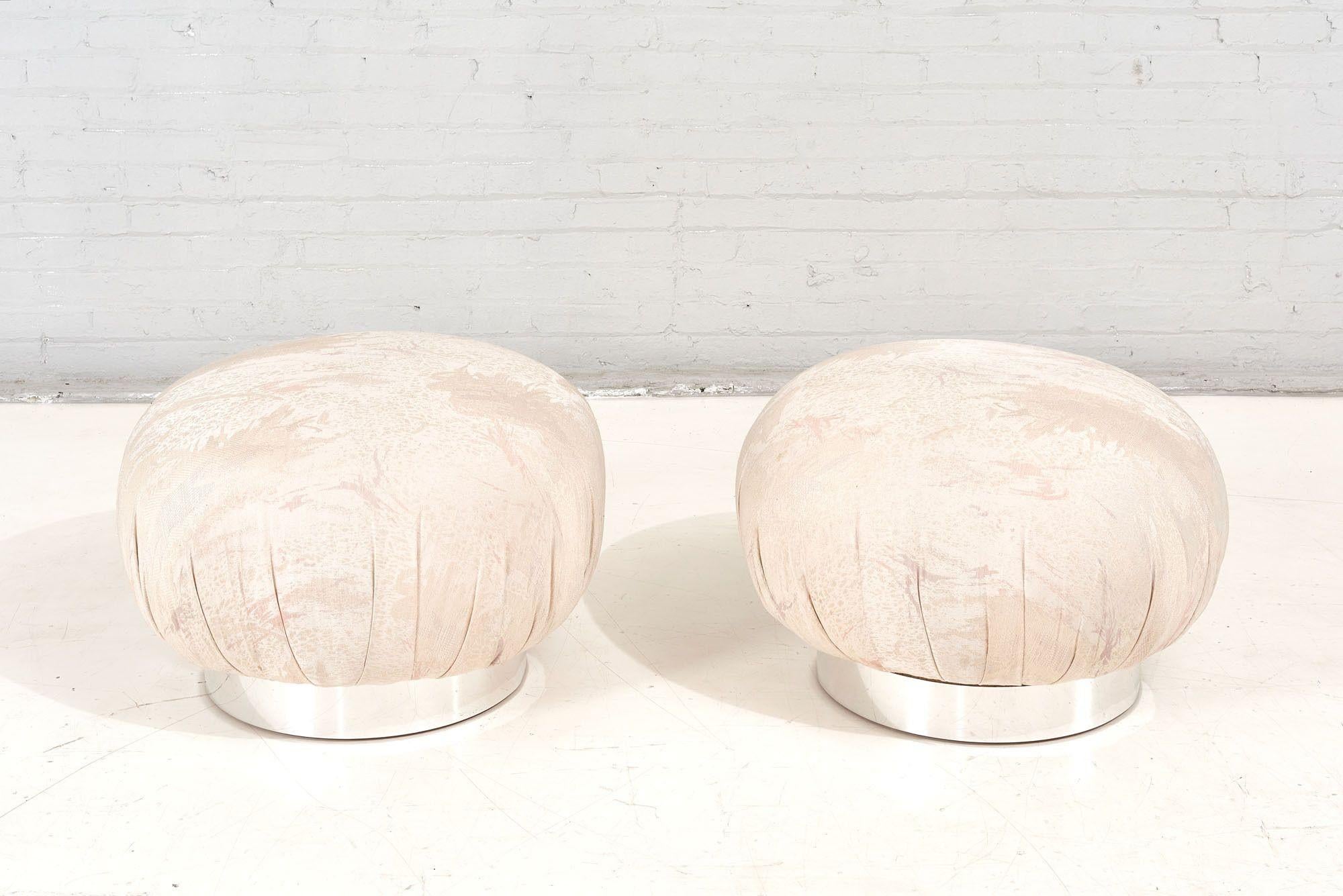 Late 20th Century Adrian Pearsall Pair Swivel Pouf Ottomans with Chrome Base, 1980