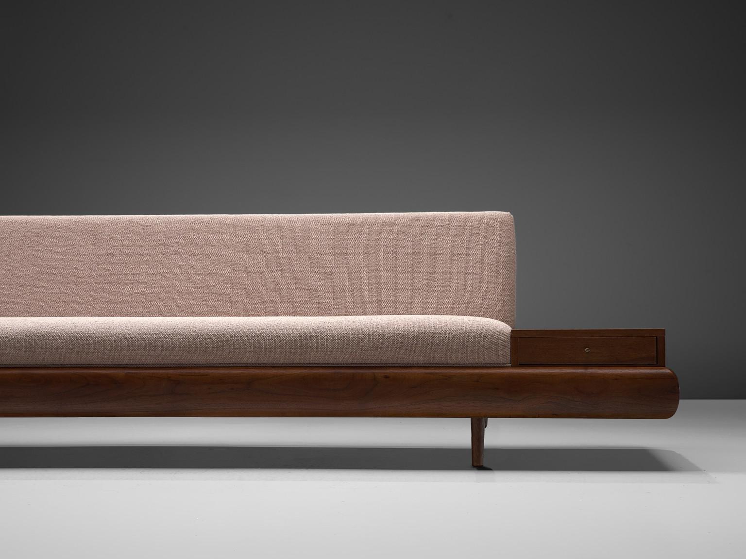 Mid-Century Modern Adrian Pearsall Platform '1709S' Sofa in Walnut and Light Pink Upholstery 