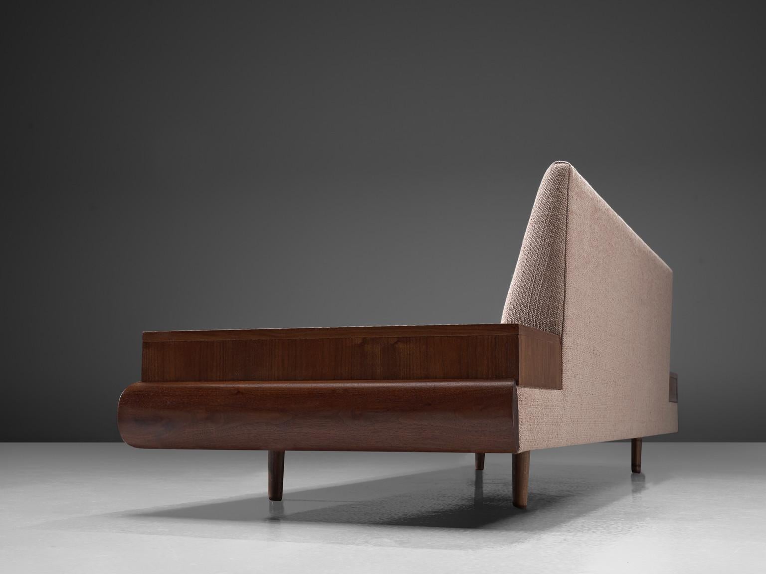 Leather Adrian Pearsall Platform '1709S' Sofa in Walnut and Light Pink Upholstery 