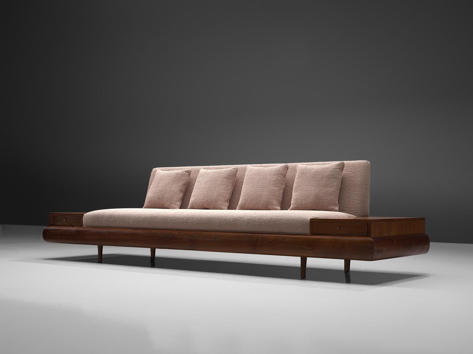 Adrian Pearsall Platform '1709S' Sofa in Walnut and Light Pink Upholstery  1