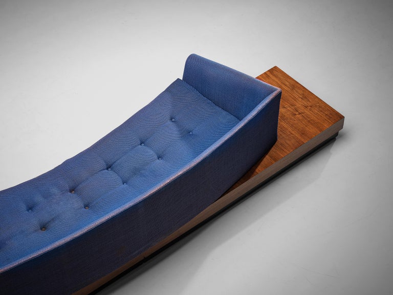 Adrian Pearsall ‘Platform’ Curved Sofa in Blue Fabric and Walnut For Sale 2