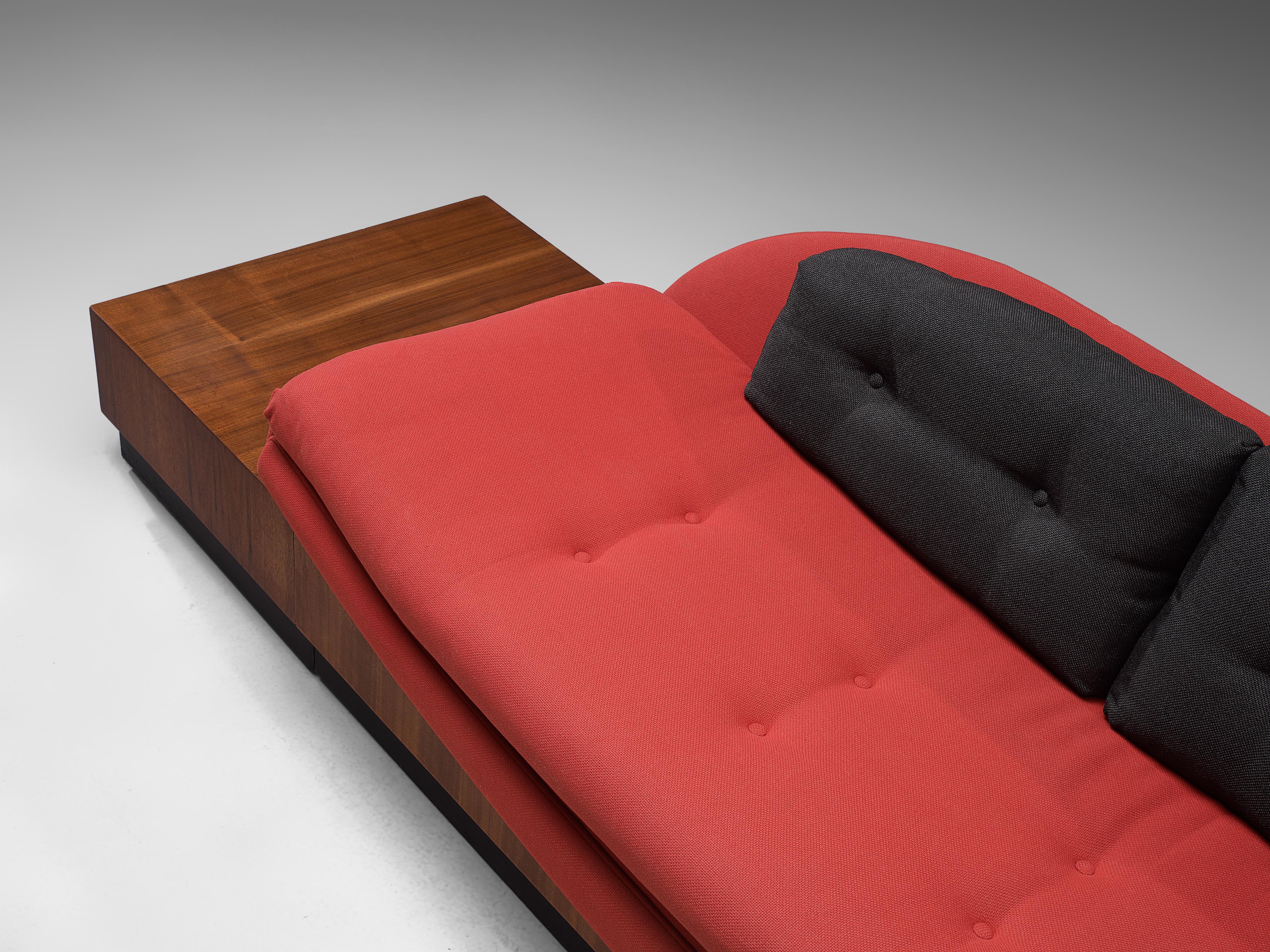 Mid-20th Century Adrian Pearsall 'Platform Gondola' Sofa in Walnut and Red Upholstery For Sale