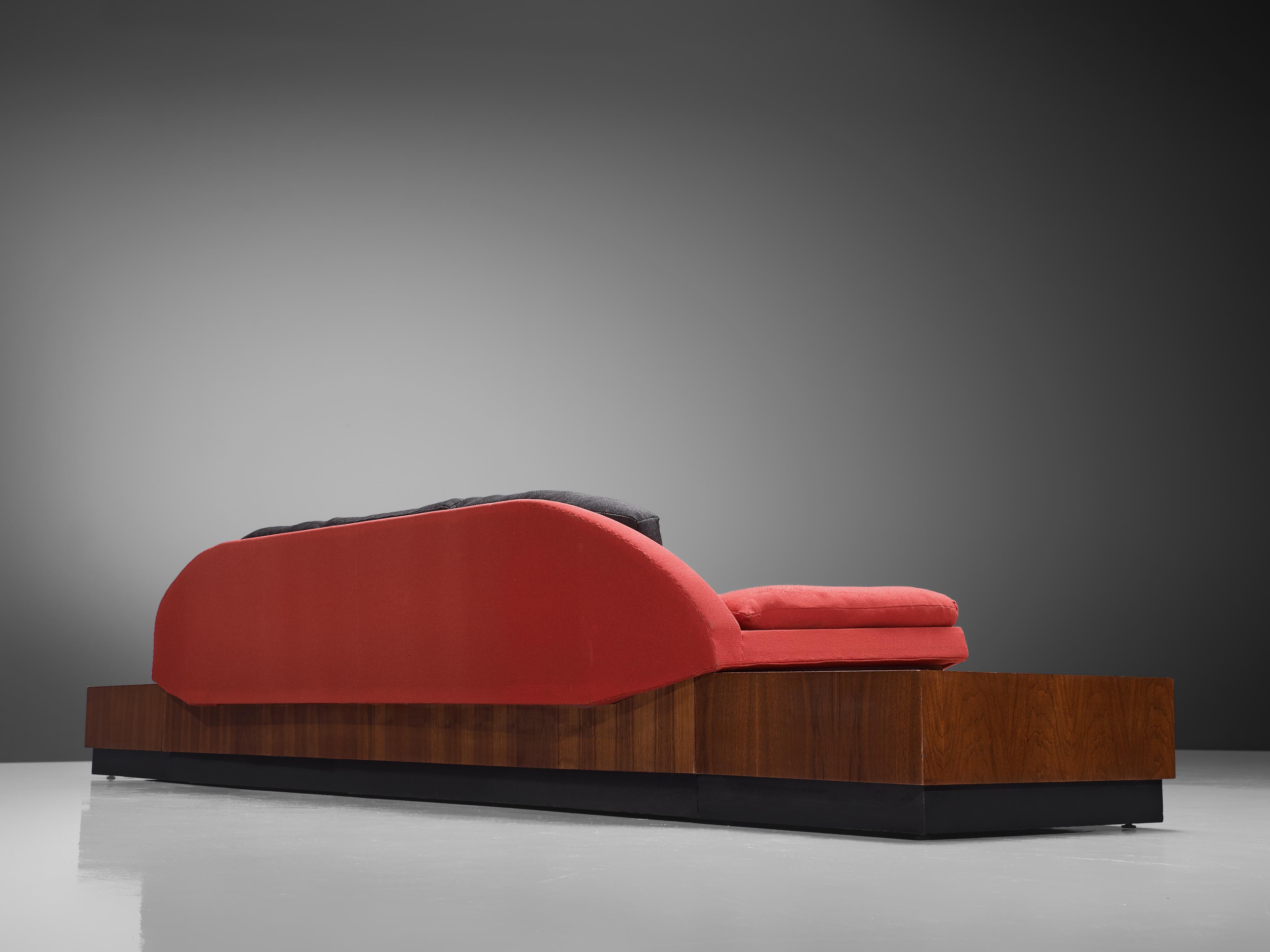 Adrian Pearsall 'Platform Gondola' Sofa in Walnut and Red Upholstery For Sale 1