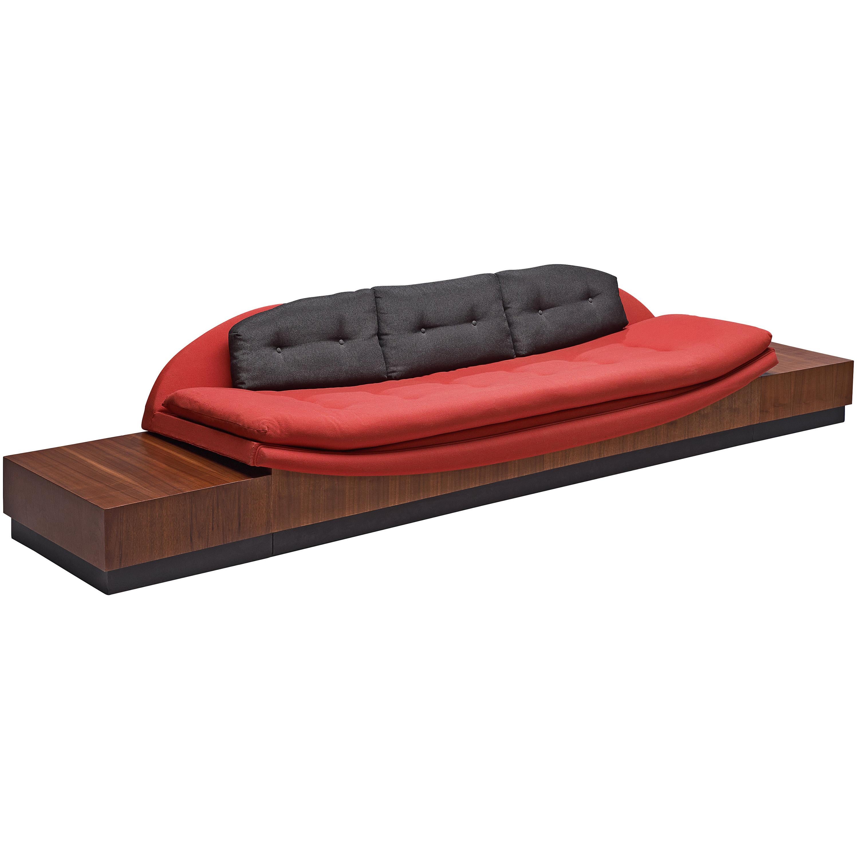 Adrian Pearsall 'Platform Gondola' Sofa in Walnut and Red Fabric