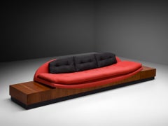Adrian Pearsall 'Platform Gondola' Sofa in Walnut and Red Upholstery