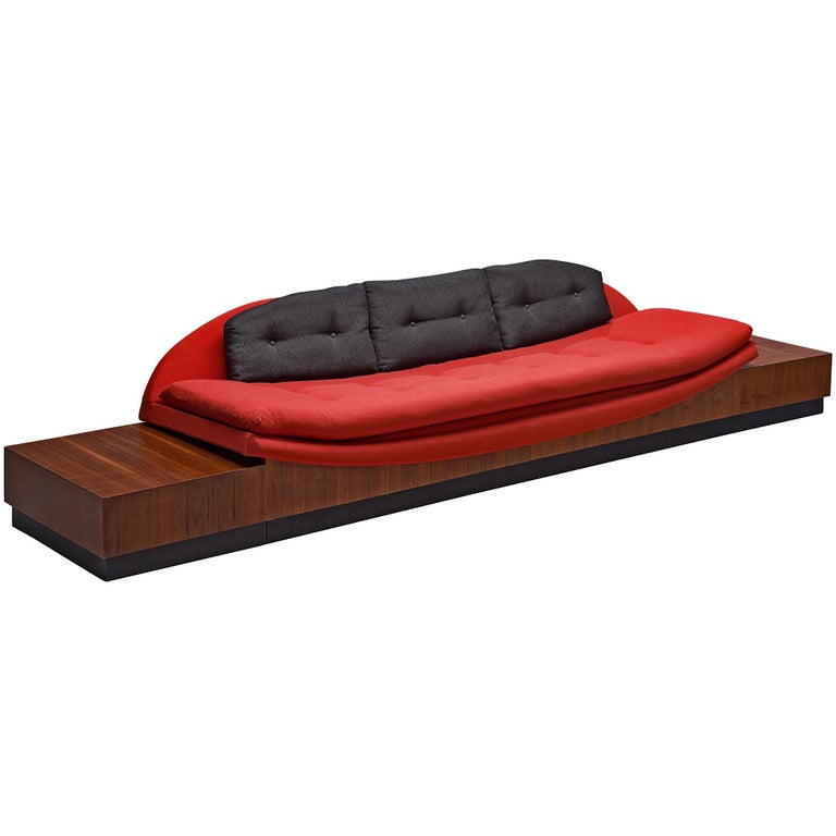 Adrian Pearsall 'Platform Gondola' Sofa in Walnut and Red Upholstery
