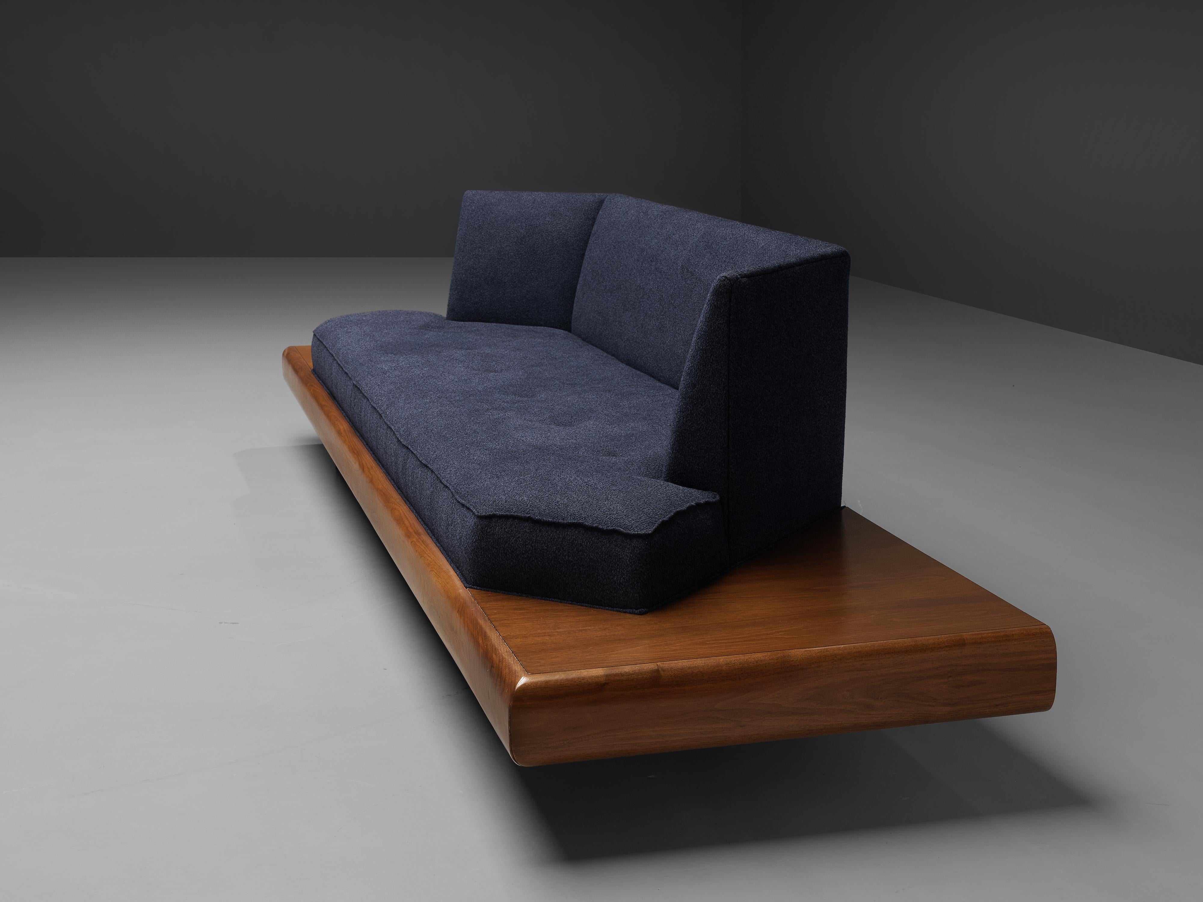 Adrian Pearsall Platform Sofa 2006S in Walnut and Blue Fabric 4