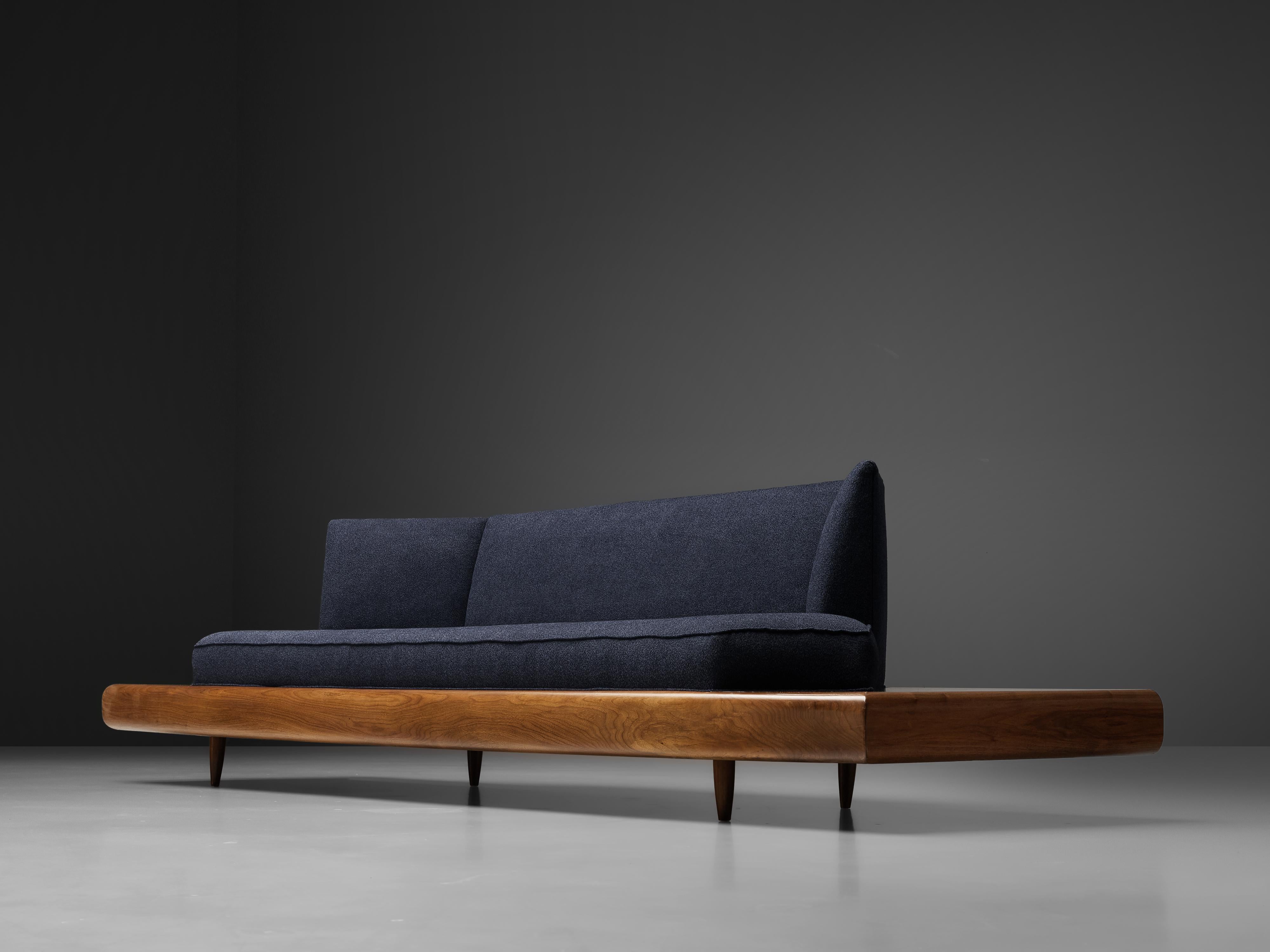 Adrian Pearsall Platform Sofa 2006S in Walnut and Blue Fabric 5