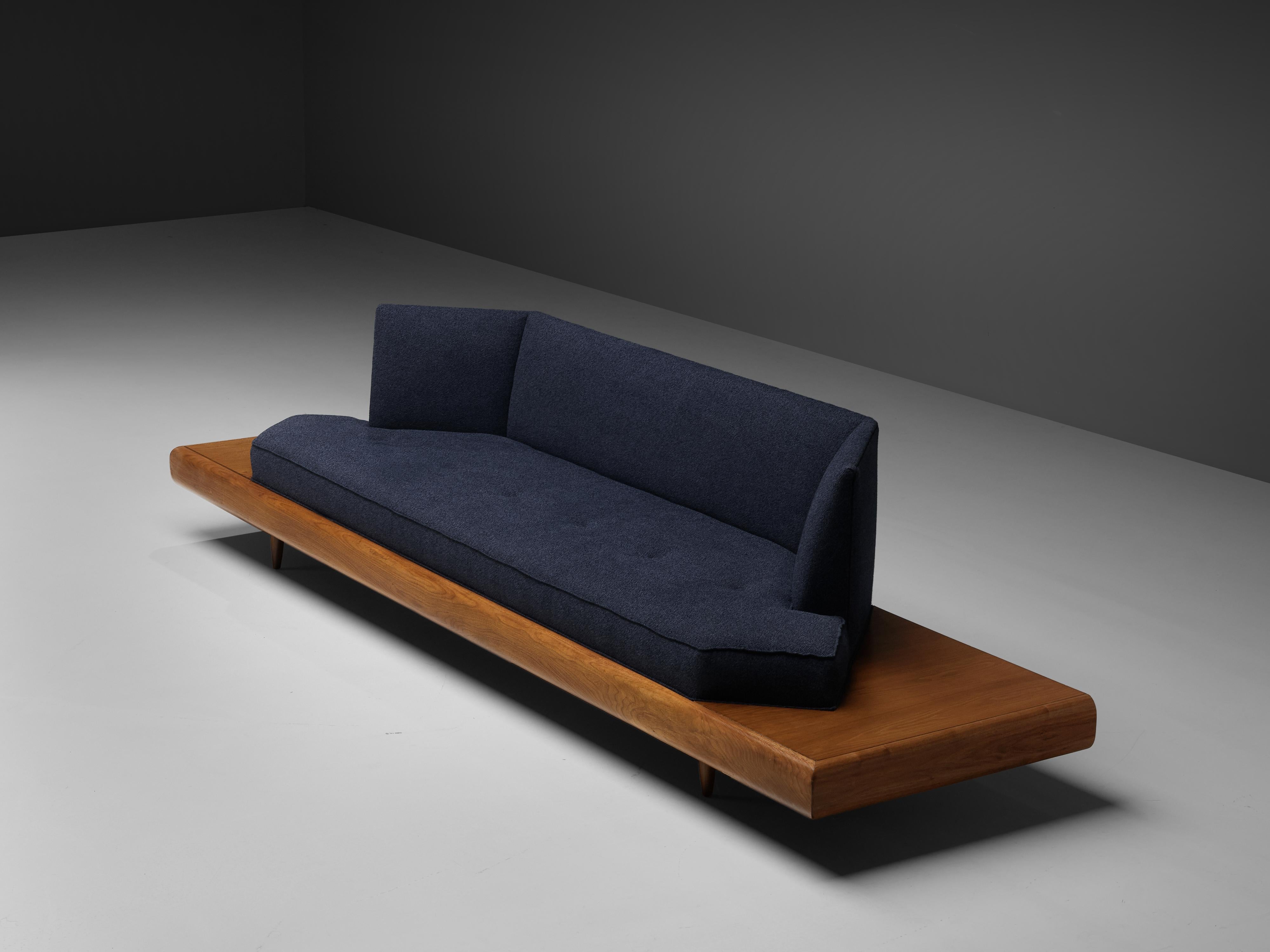 Fabric Adrian Pearsall Platform Sofa '2006S' in Walnut and Blue Upholstery