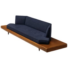 Adrian Pearsall Platform Sofa 2006S in Walnut and Blue Fabric