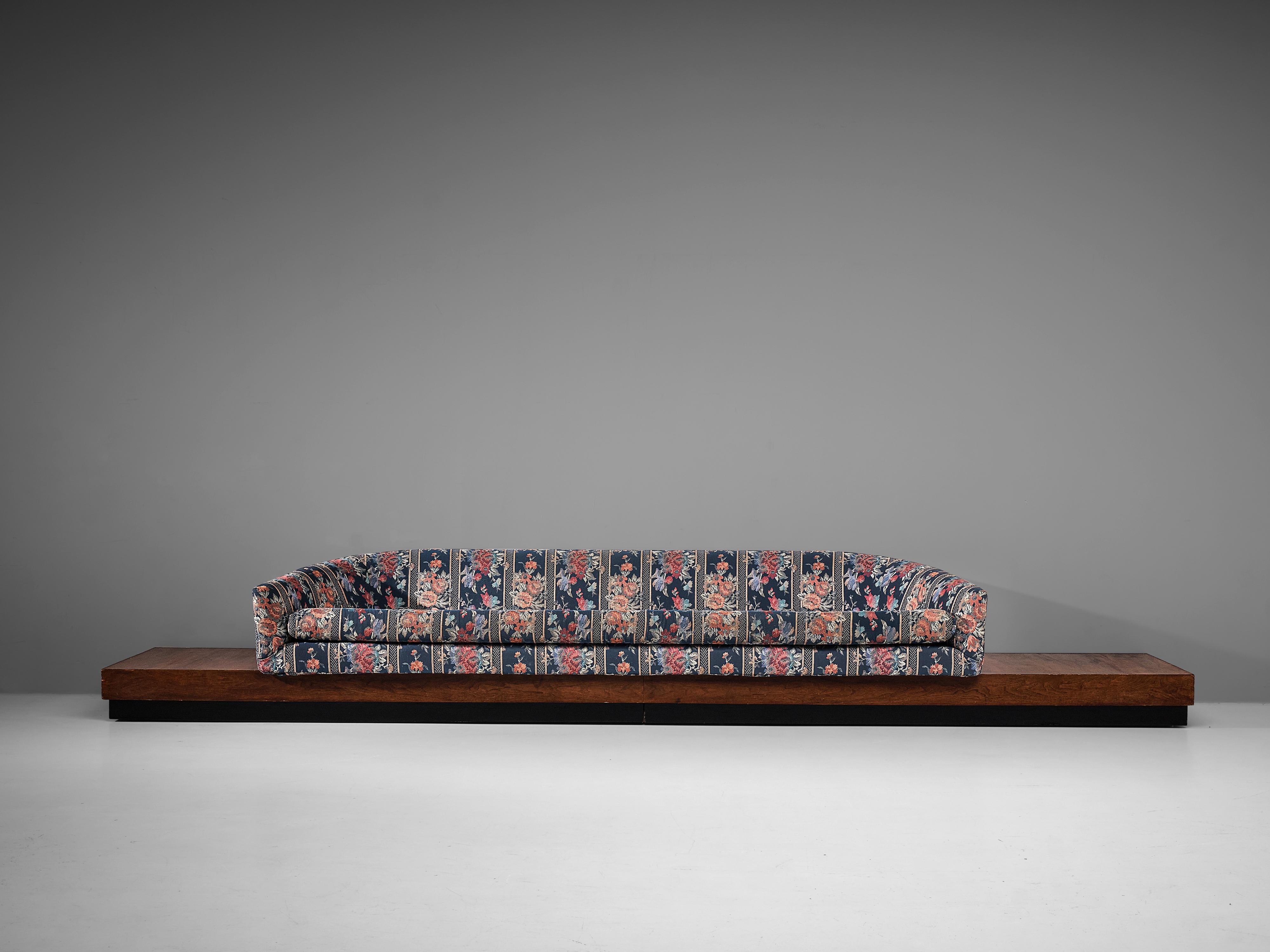 Adrian Pearsall Platform Sofa in Flower Upholstery and Walnut 4