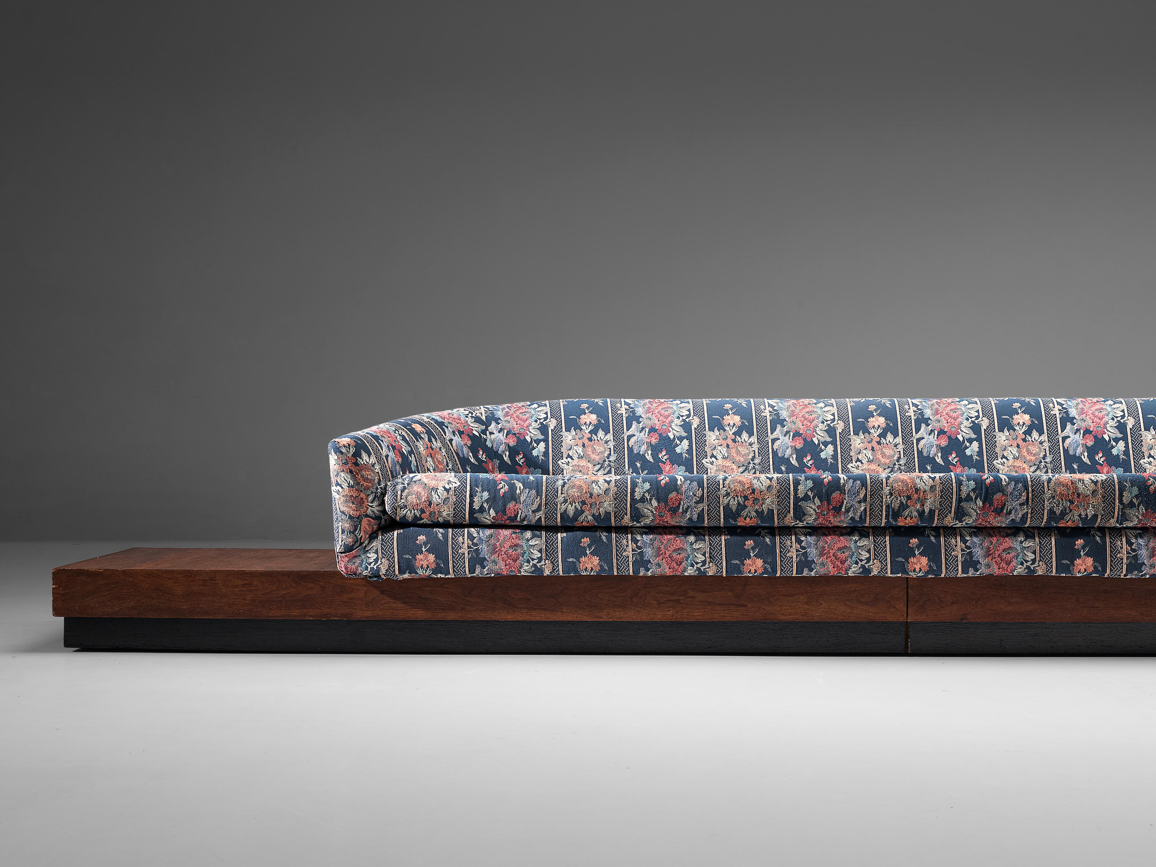Mid-Century Modern Adrian Pearsall Platform Sofa in Flower Upholstery and Walnut