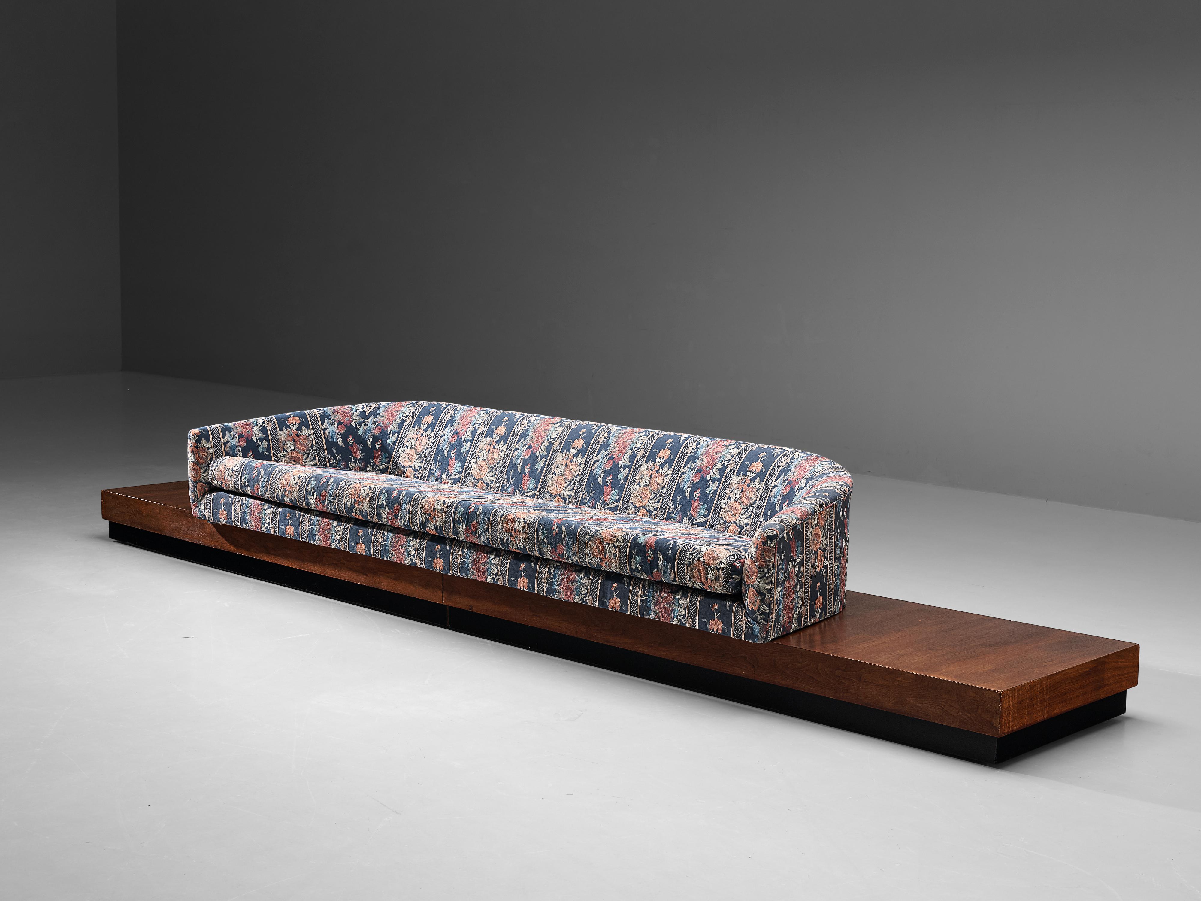 American Adrian Pearsall Platform Sofa in Flower Upholstery and Walnut