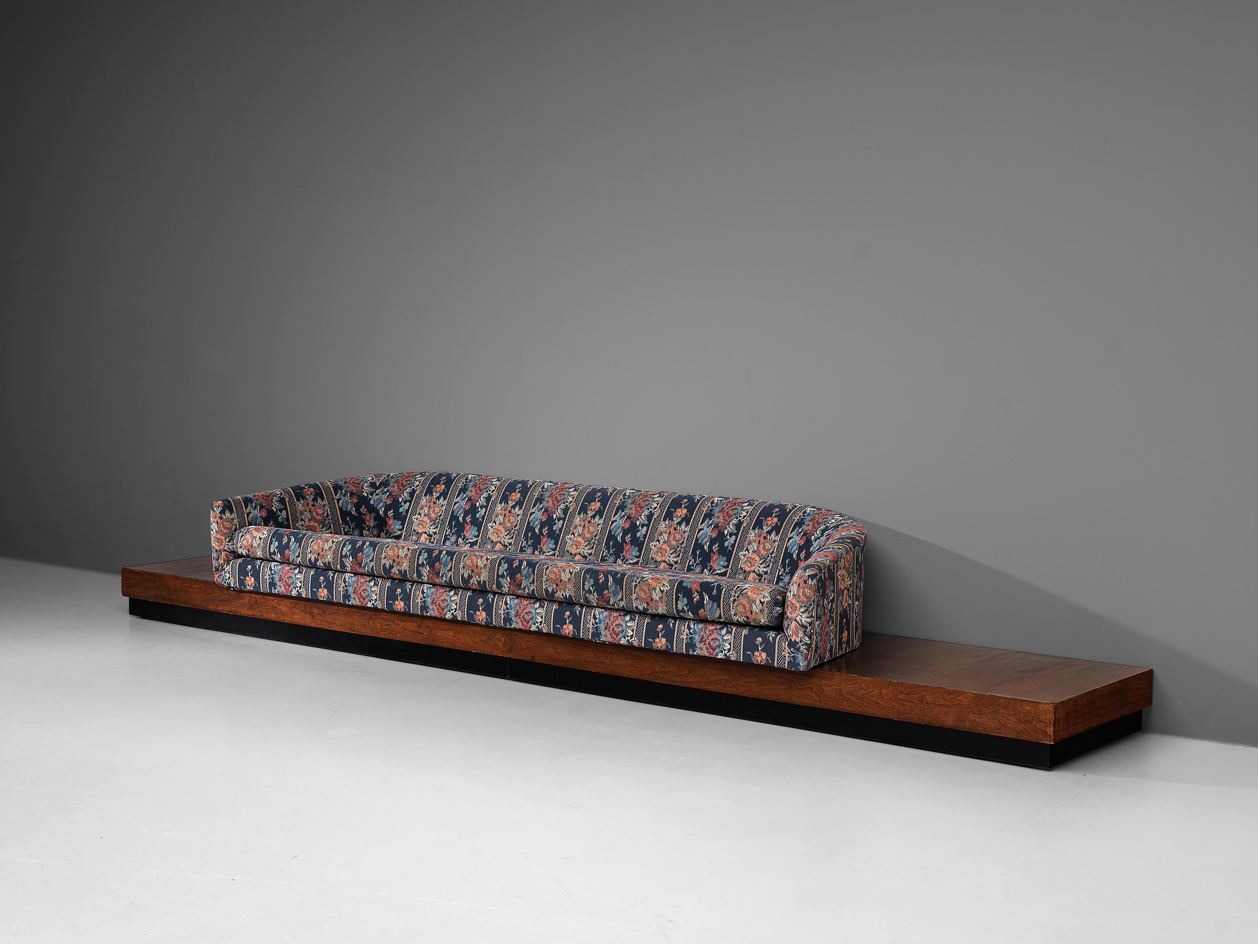 Mid-20th Century Adrian Pearsall Platform Sofa in Flower Upholstery and Walnut