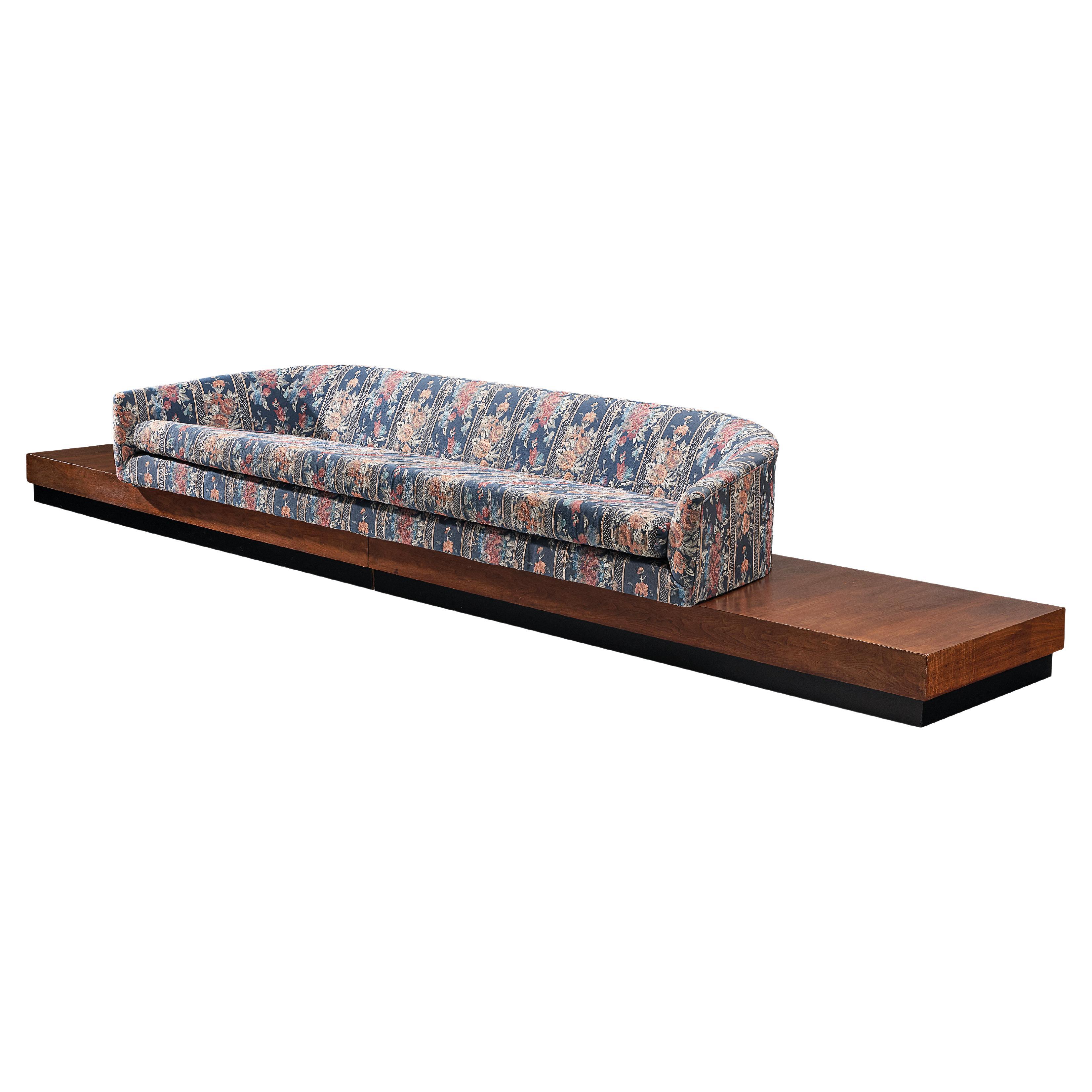 Adrian Pearsall Platform Sofa in Flower Upholstery and Walnut