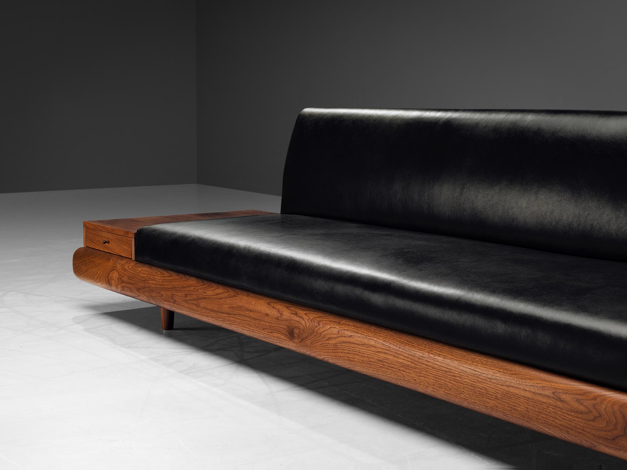 Mid-Century Modern Adrian Pearsall '1709S' Platform Sofa in Walnut and Black Leather