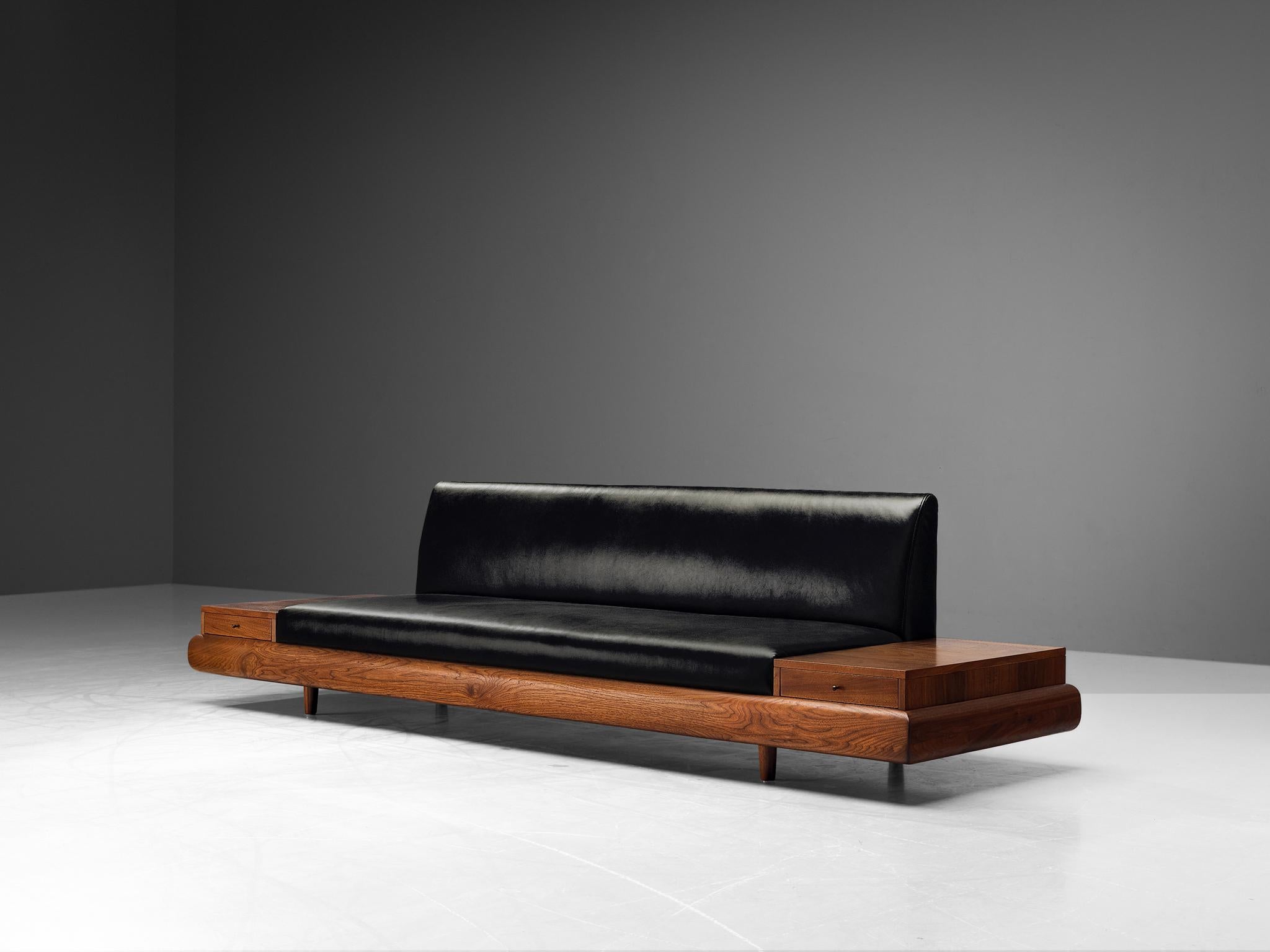 American Adrian Pearsall '1709S' Platform Sofa in Walnut and Black Leather