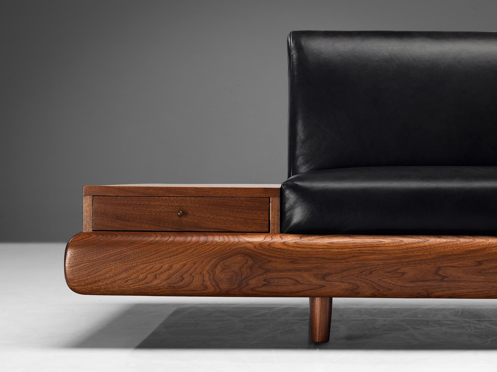 Mid-20th Century Adrian Pearsall '1709S' Platform Sofa in Walnut and Black Leather