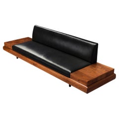 Adrian Pearsall Platform Sofa in Walnut and Black Leather