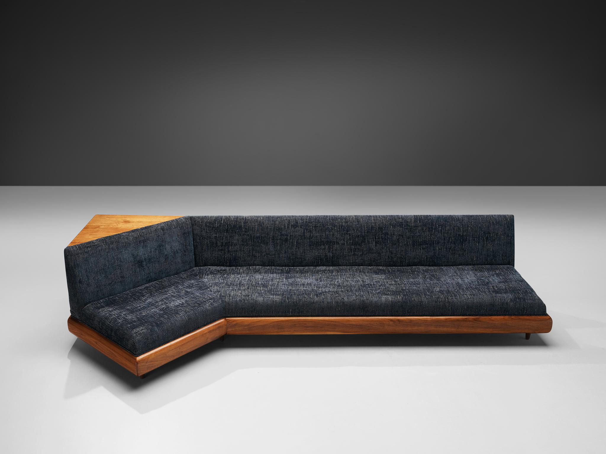 Adrian Pearsall Platform Sofa in Walnut and Blue Upholstery  In Good Condition In Waalwijk, NL