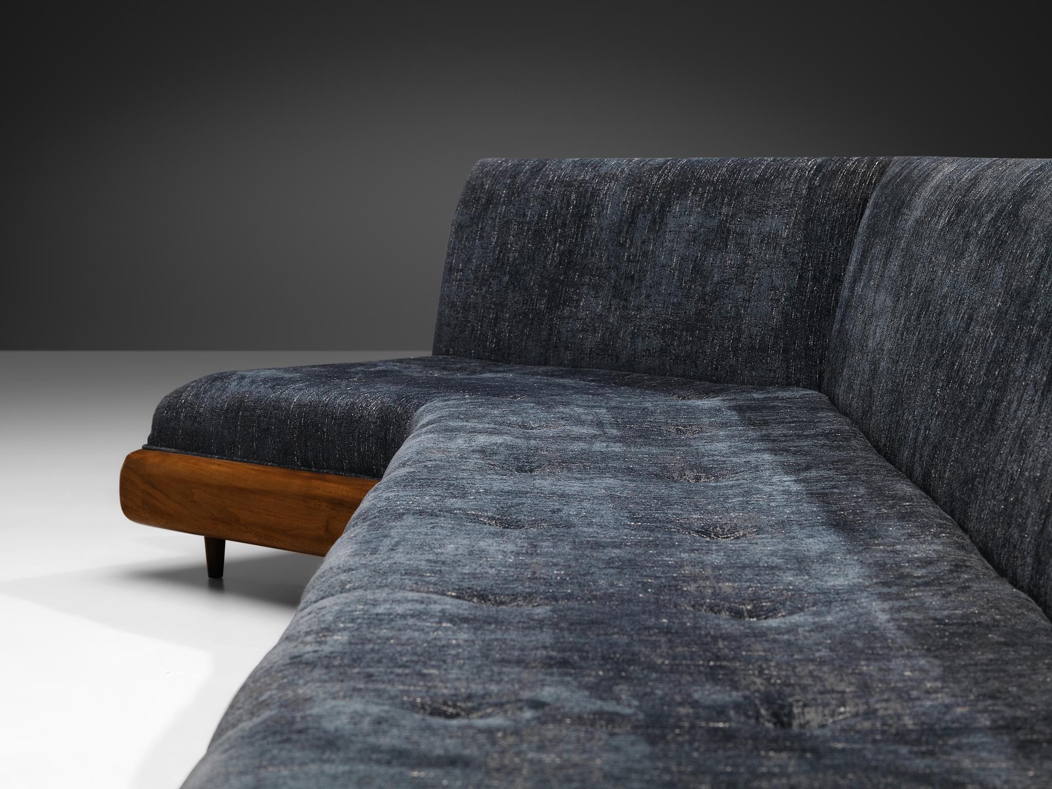 Mid-20th Century Adrian Pearsall Platform Sofa in Walnut and Blue Upholstery 