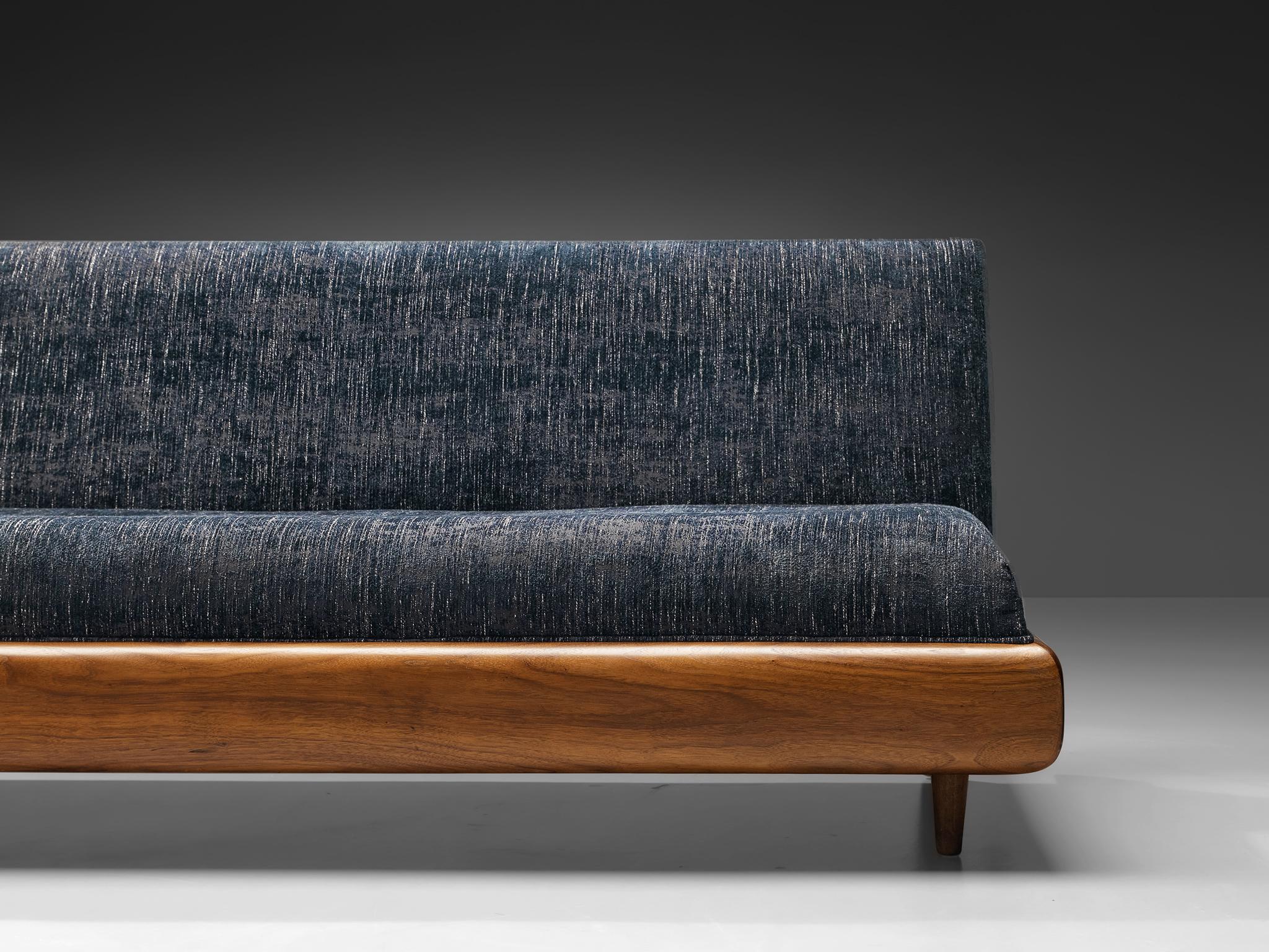 Adrian Pearsall Platform Sofa in Walnut and Blue Upholstery  1