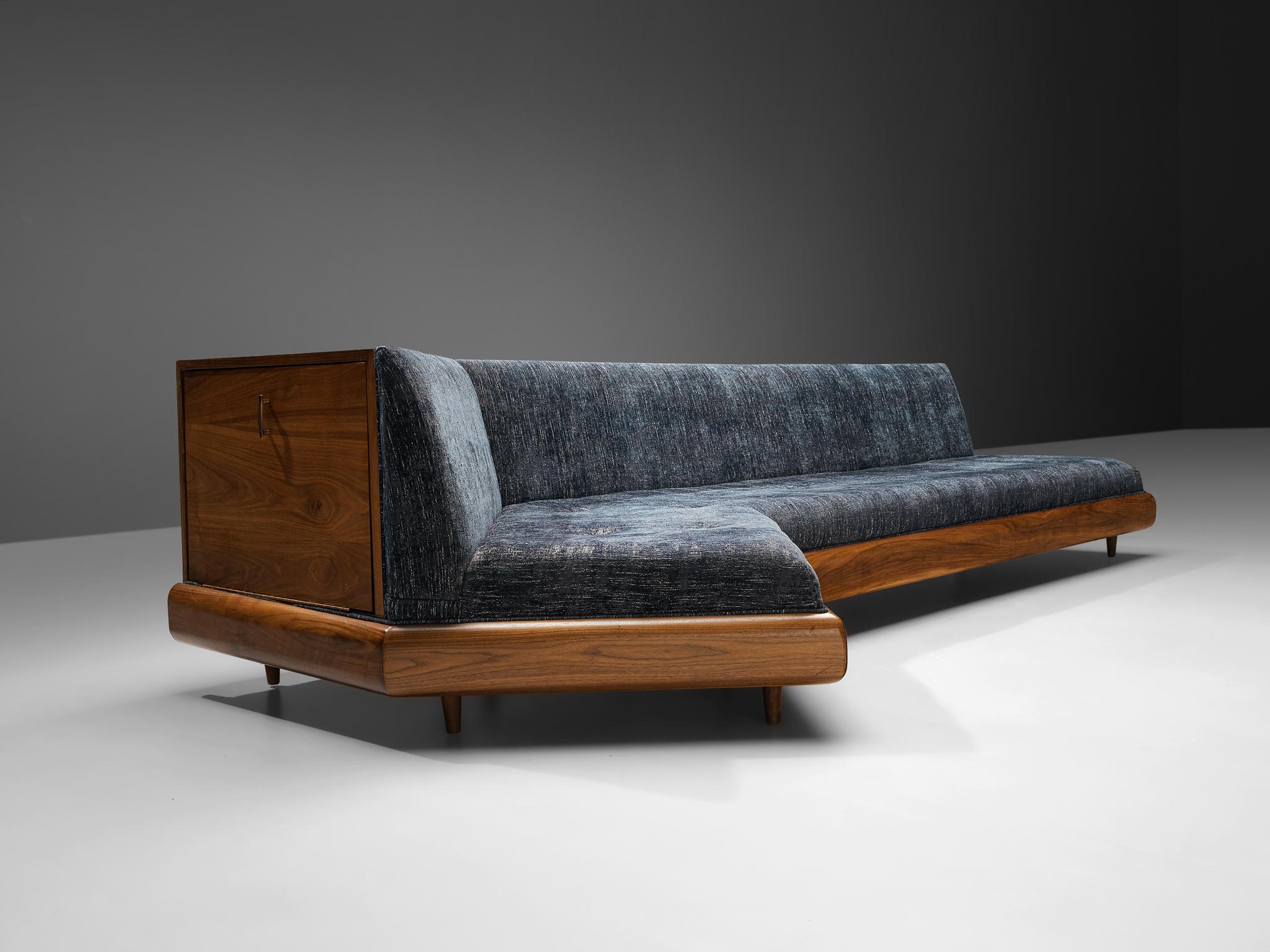 Adrian Pearsall Platform Sofa in Walnut and Blue Upholstery  3