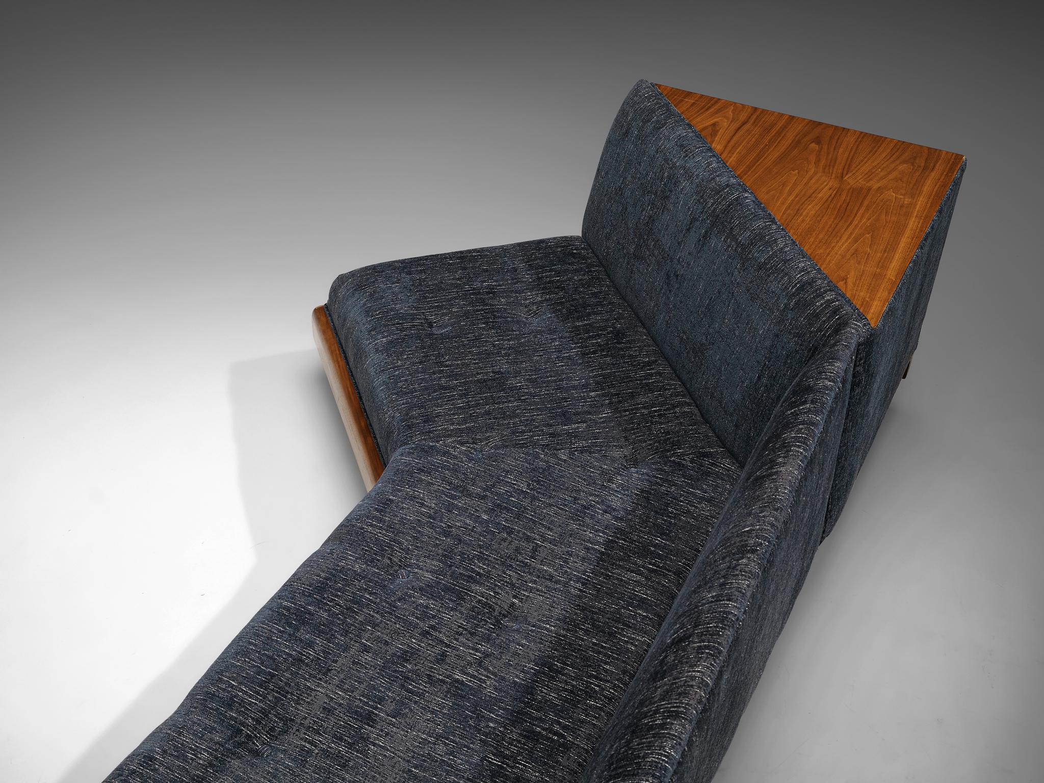 Adrian Pearsall Platform Sofa in Walnut and Blue Upholstery  5
