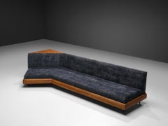 Adrian Pearsall Platform Sofa in Walnut and Blue Upholstery