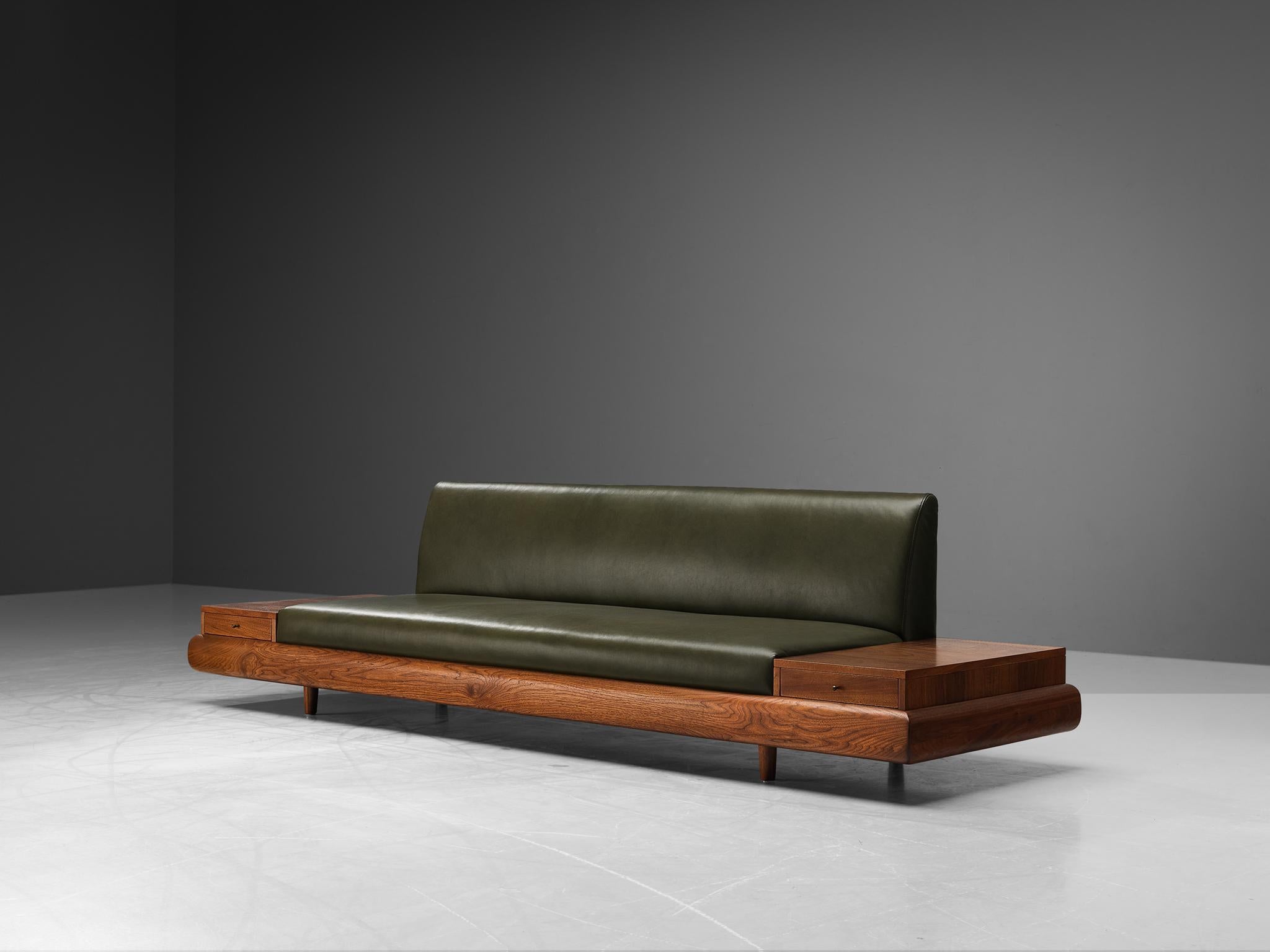 Mid-20th Century Adrian Pearsall Platform Sofa in Walnut and Forest Green Leather