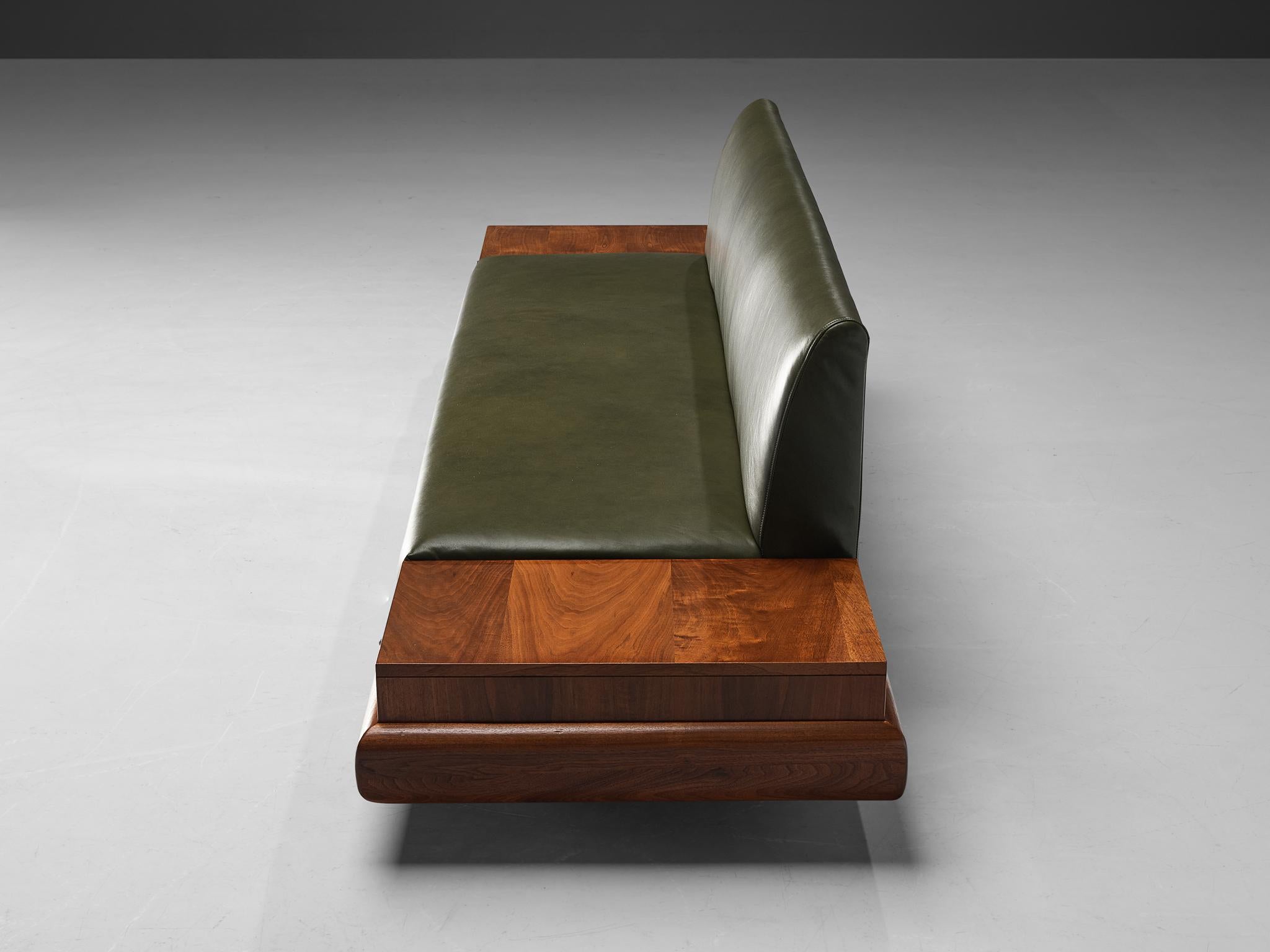 Adrian Pearsall Platform Sofa in Walnut and Forest Green Leather 1
