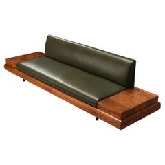 Adrian Pearsall Platform Sofa in Walnut and Forest Green Leather