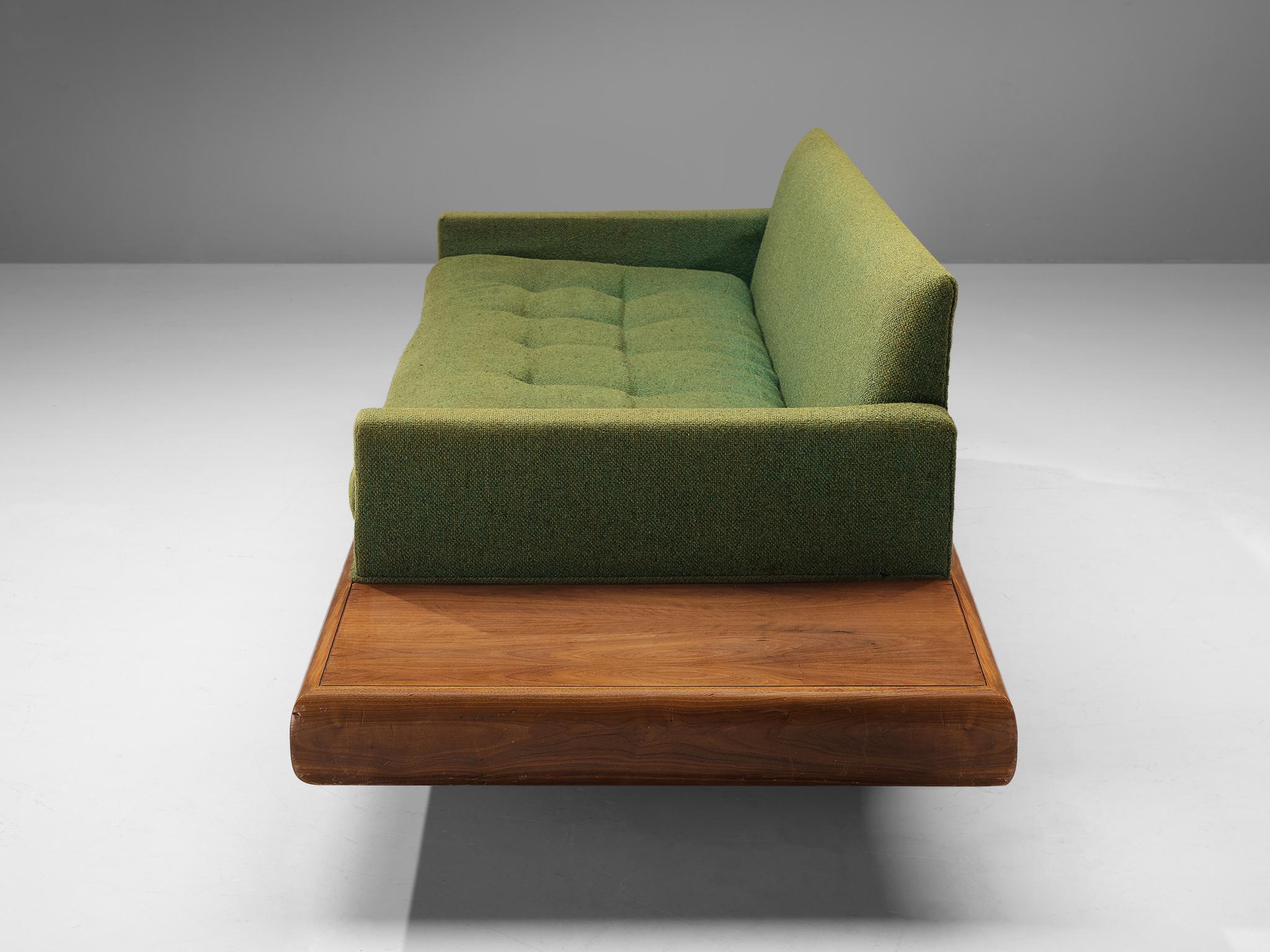 Fabric Adrian Pearsall Platform Sofa in Walnut and Green Upholstery  For Sale