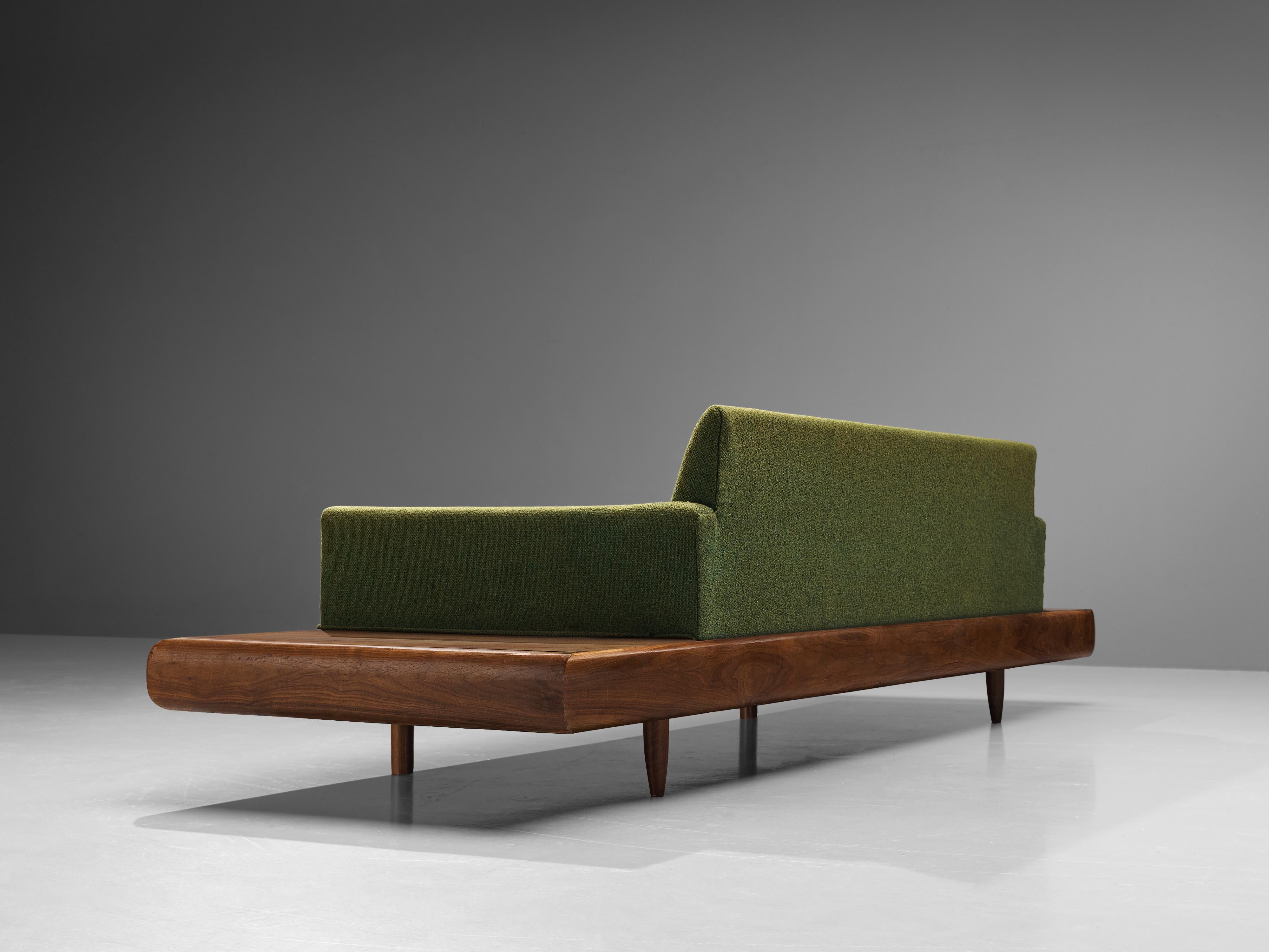 Mid-Century Modern Adrian Pearsall Platform Sofa in Walnut and Green Upholstery