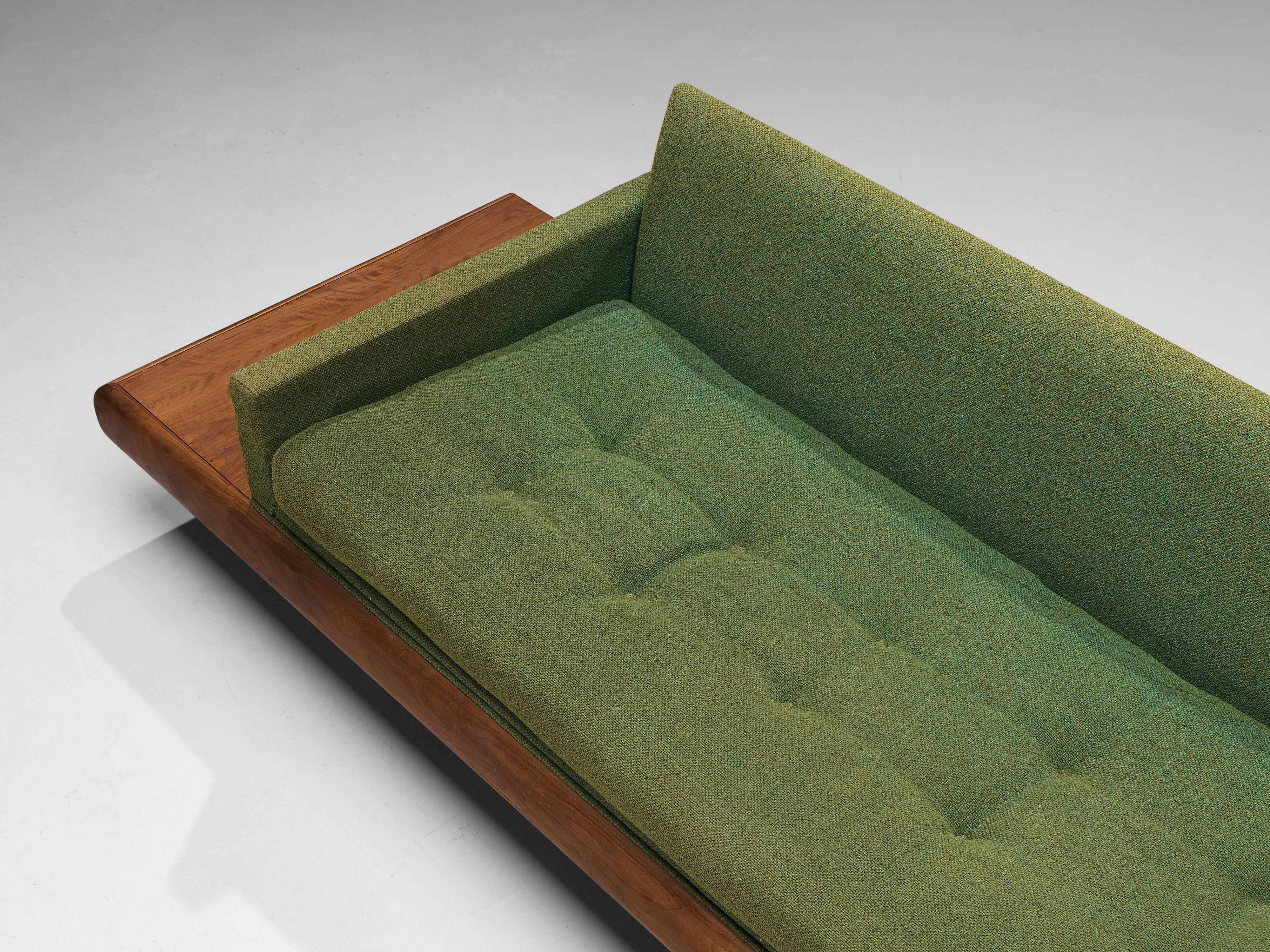 American Adrian Pearsall Platform Sofa in Walnut and Green Upholstery