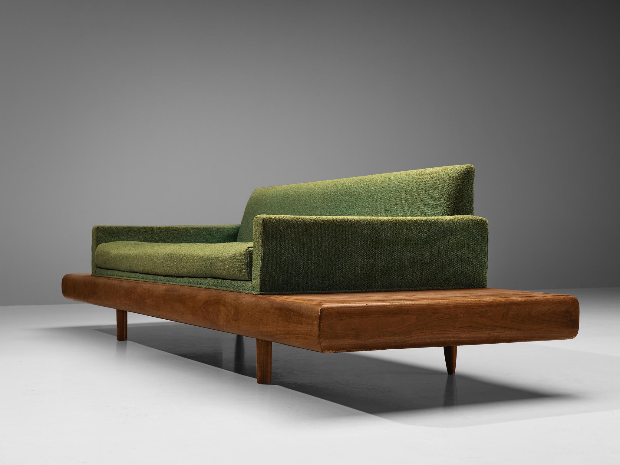 Adrian Pearsall Platform Sofa in Walnut and Green Upholstery  In Good Condition For Sale In Waalwijk, NL