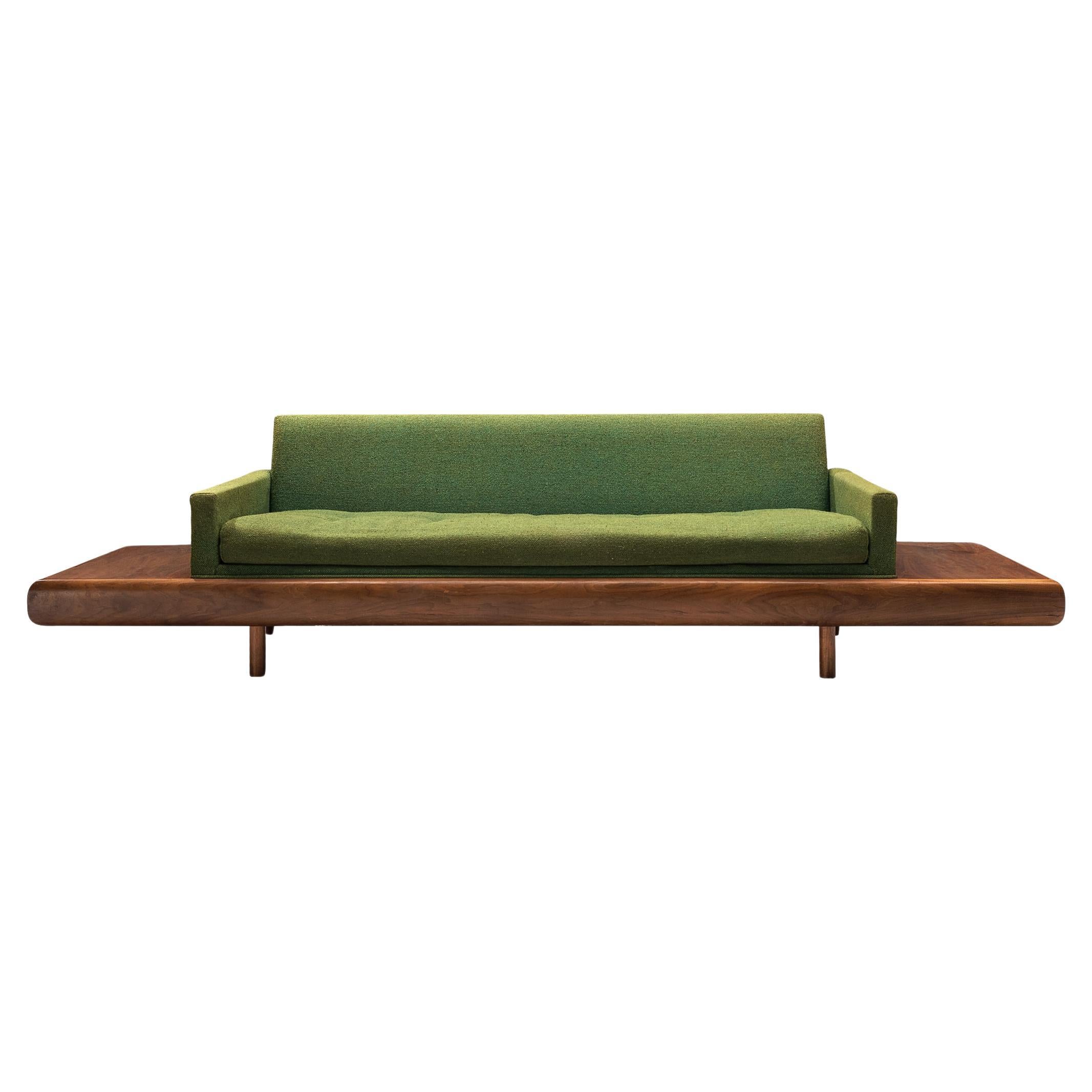 Adrian Pearsall Platform Sofa in Walnut and Green Upholstery 