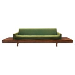 Retro Adrian Pearsall Platform Sofa in Walnut and Green Upholstery 