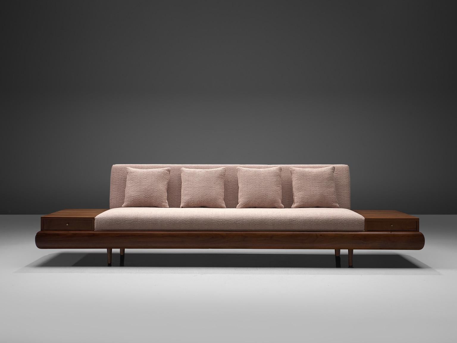 Adrian Pearsall Platform Sofa in Walnut and Pastel Pink Upholstery  In Good Condition For Sale In Waalwijk, NL