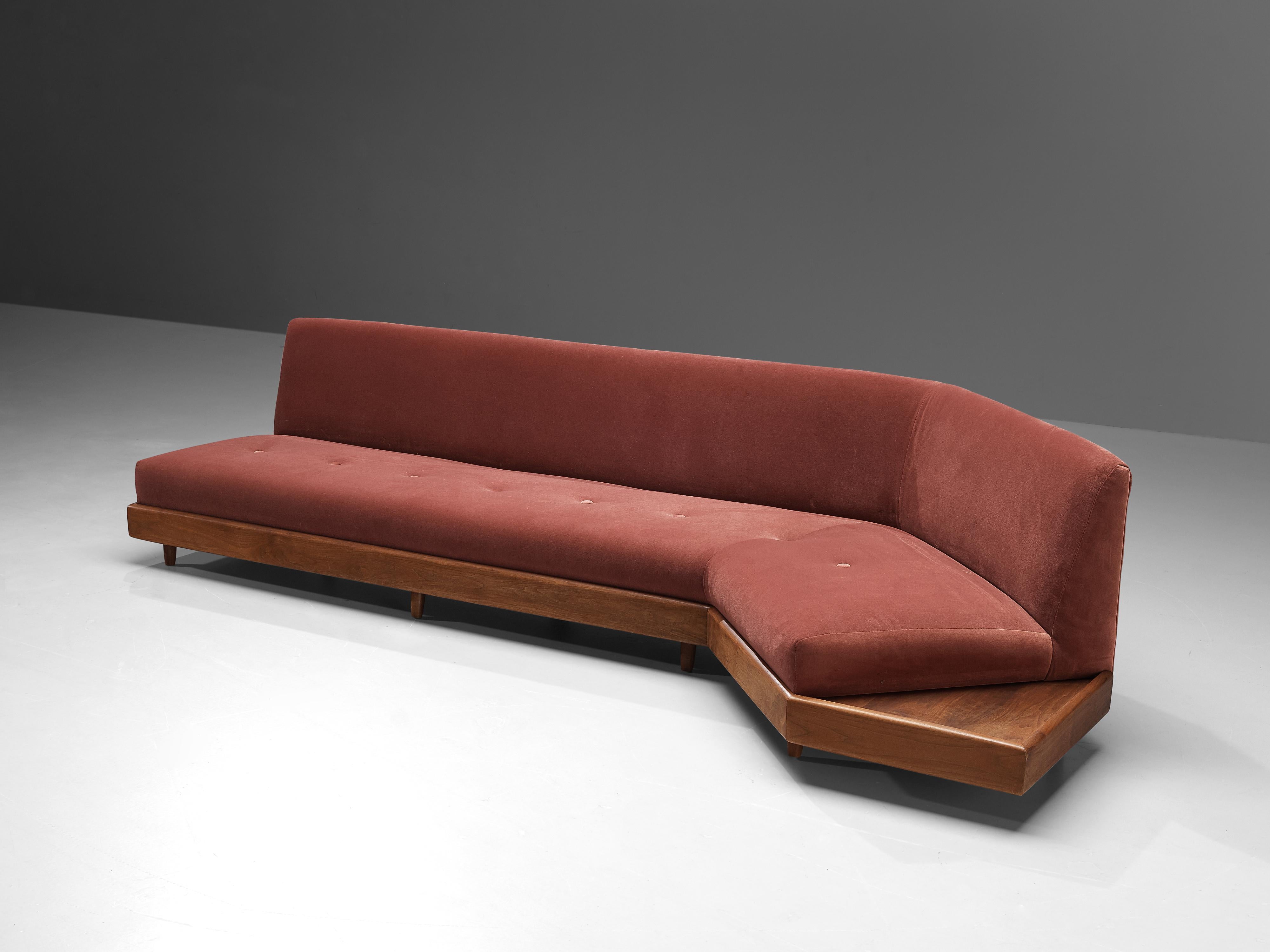 Adrian Pearsall, sofa model '1800-S', pink velvet, walnut, United States, 1960s

This classic, soft shaped sofa has a unique feel and although it is modest and simplistic it also shows stunning, delicate lines and shapes. The walnut frame balances
