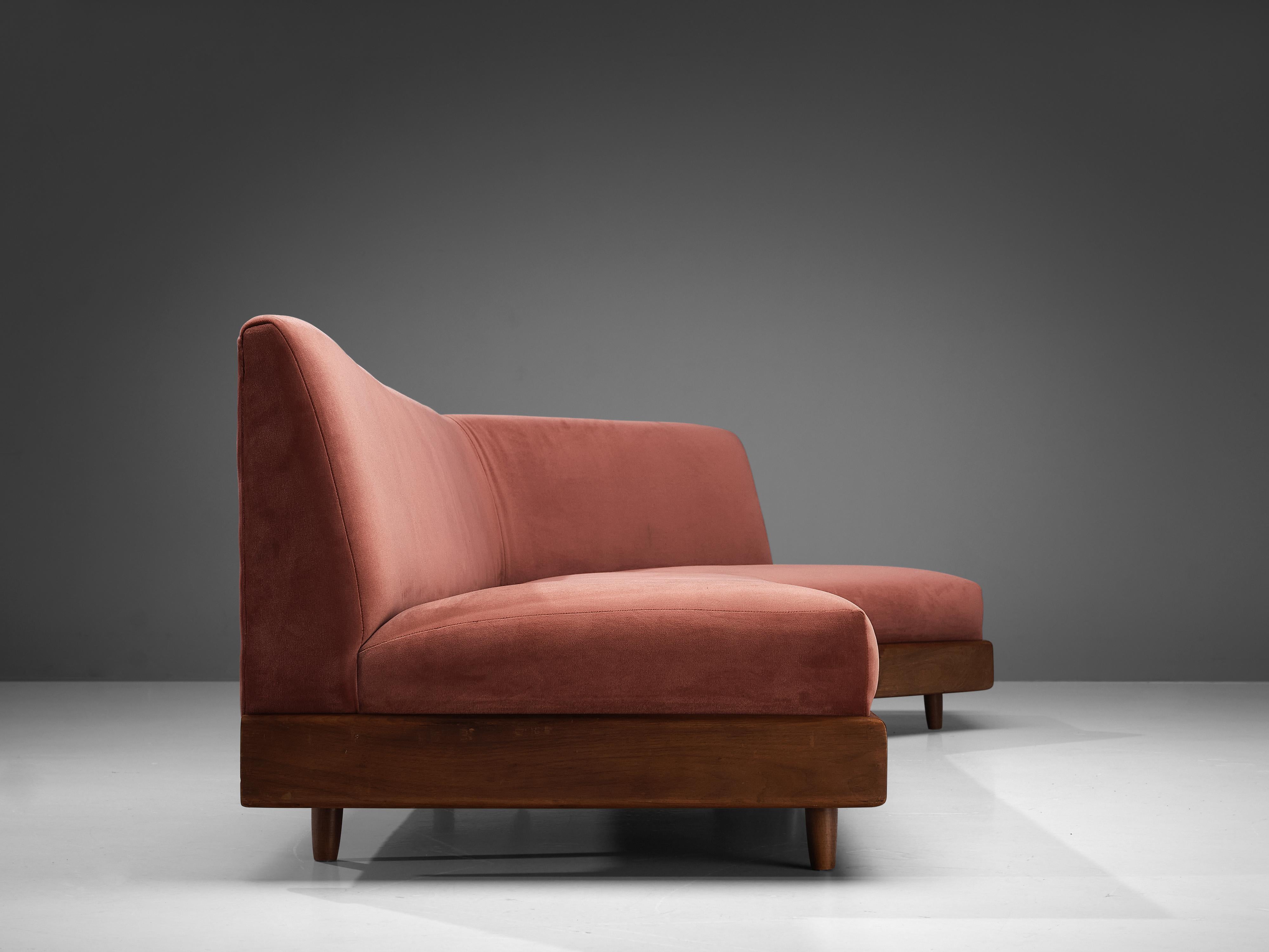 Mid-Century Modern Adrian Pearsall Platform Sofa Model '1800-S' in Walnut and Dusky Pink Velvet